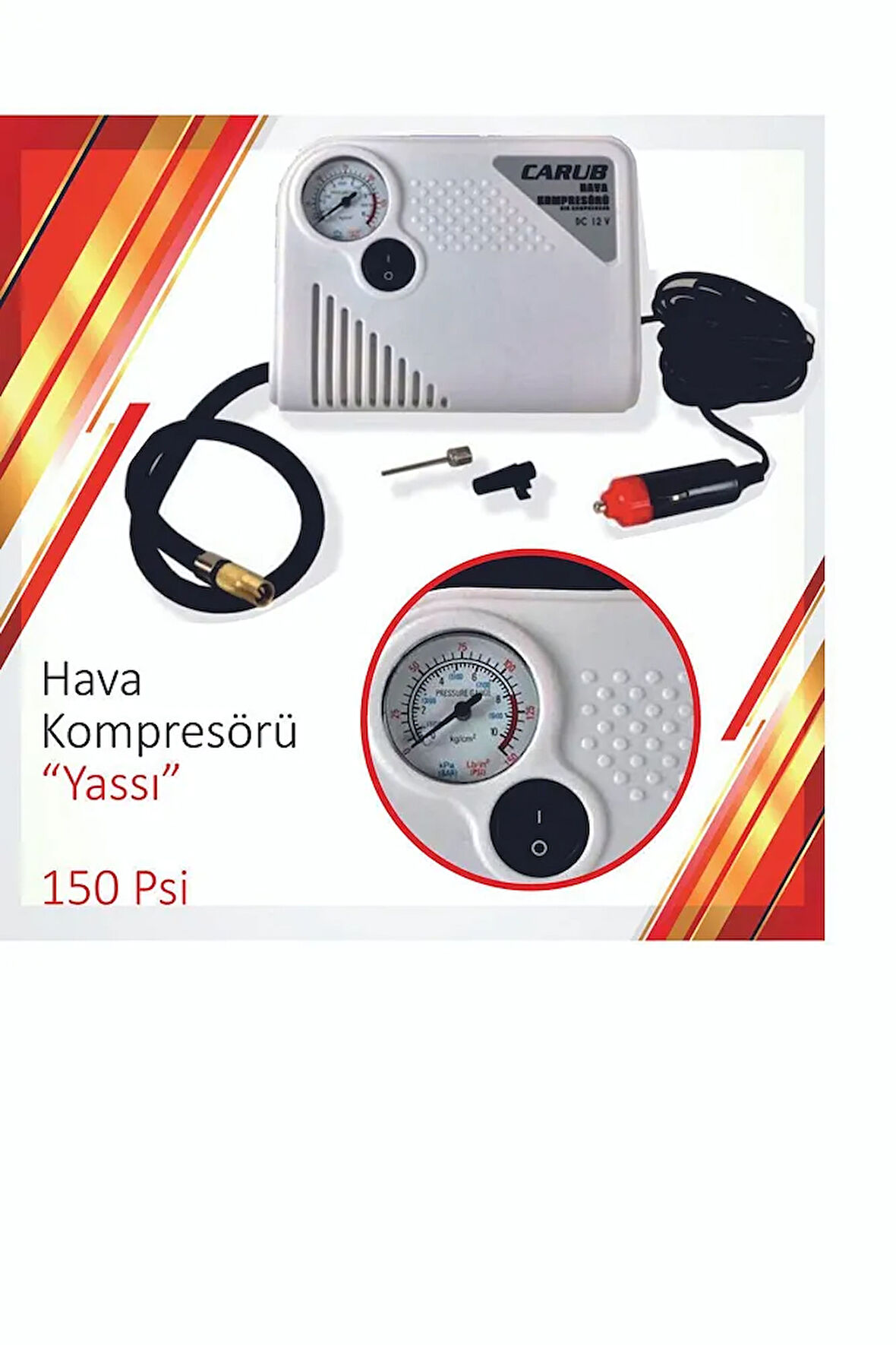 Çakmaklık Girişli Oto Araç Mini Hava Kompresörü 12 V 150 Psı Yassı Lastik Şişirici Taşınabilir