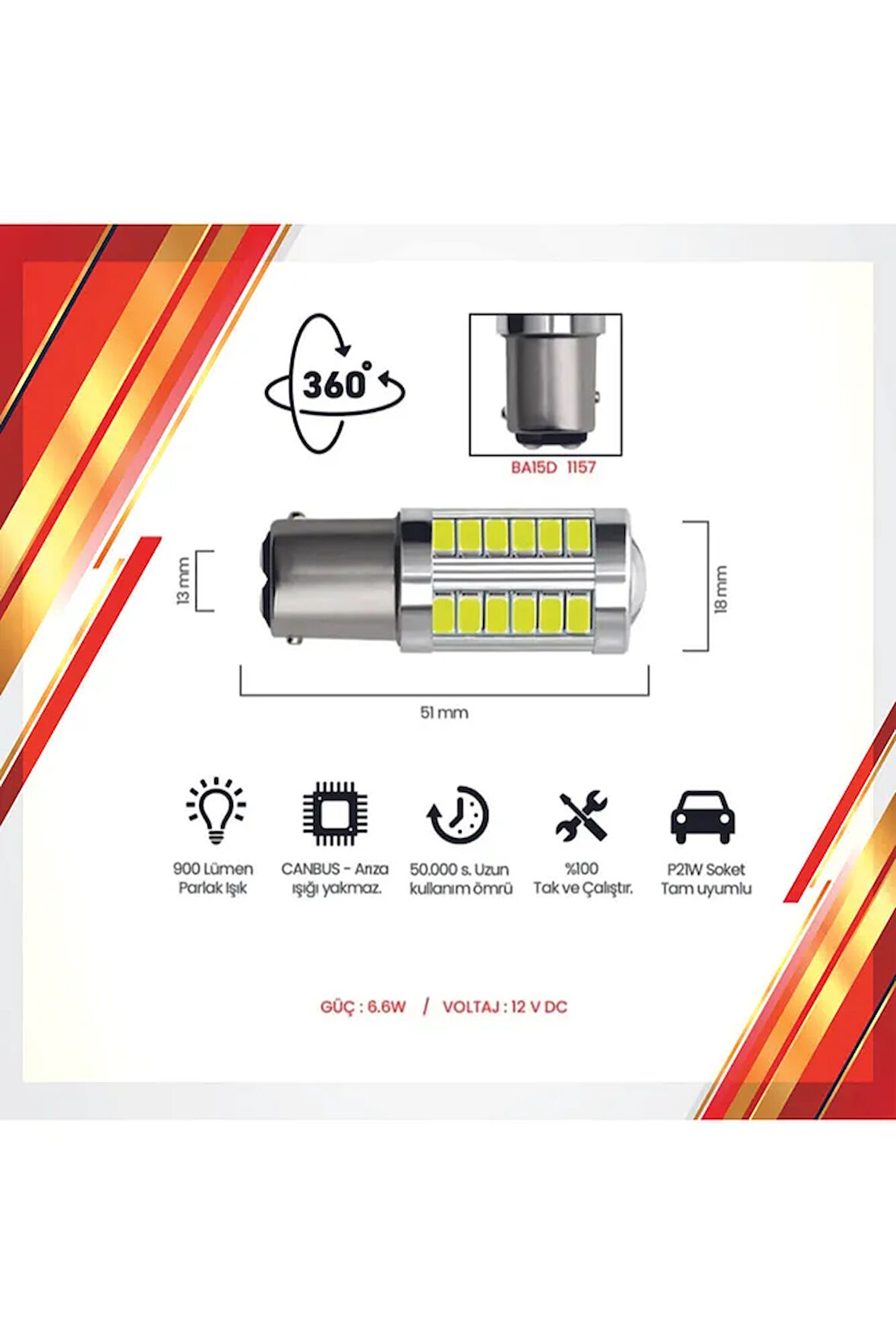 Çift Duy 33led Mercekli Beyaz Stop Sinyal Geri Vites Led