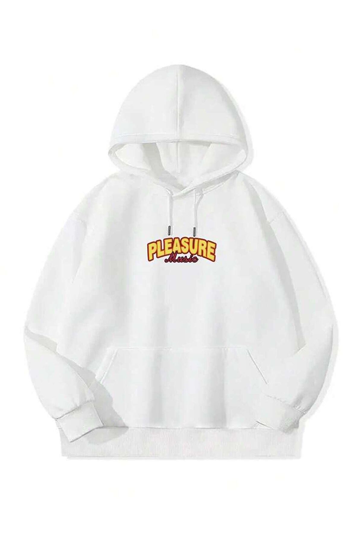 Unisex Yazı Baskılı Kapüşonlu Beyaz Sweatshirt