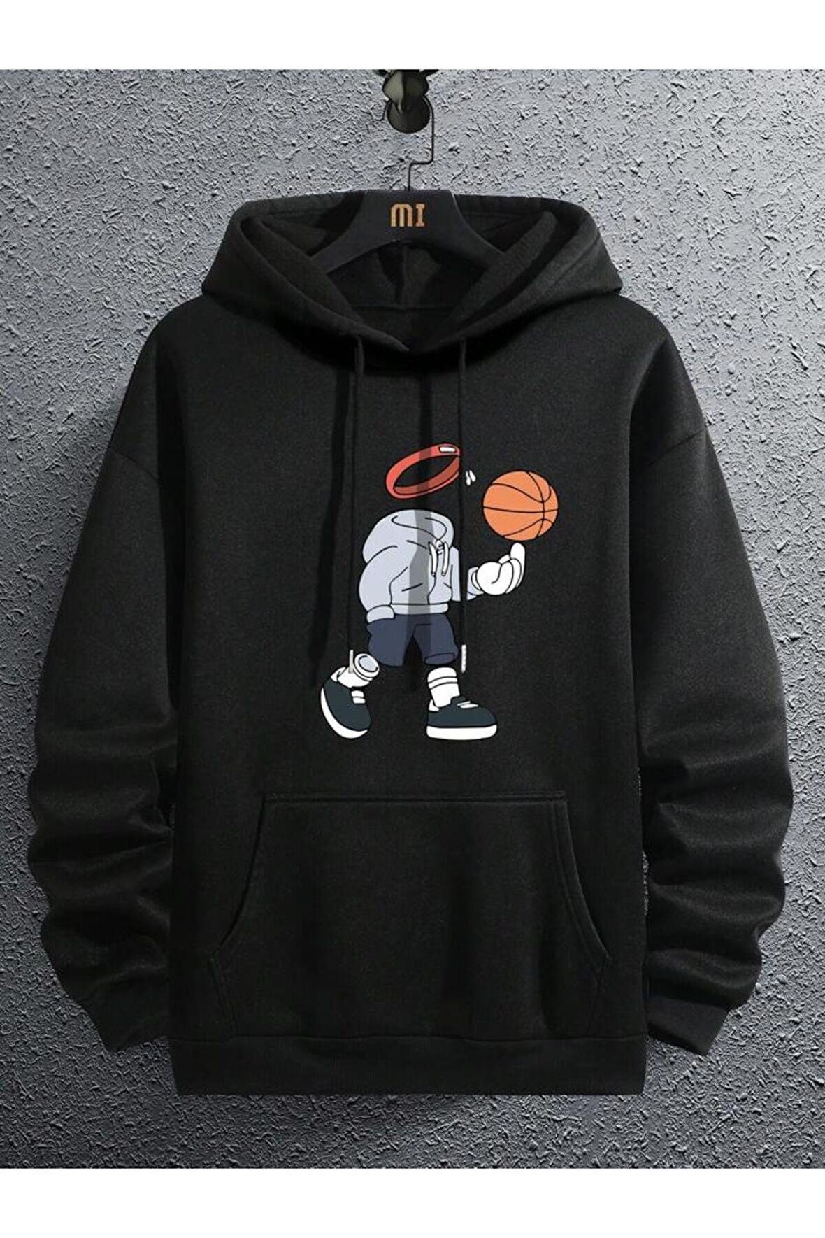 Unisex Basketbol Baskılı Kapüşonlu Siyah Sweatshirt