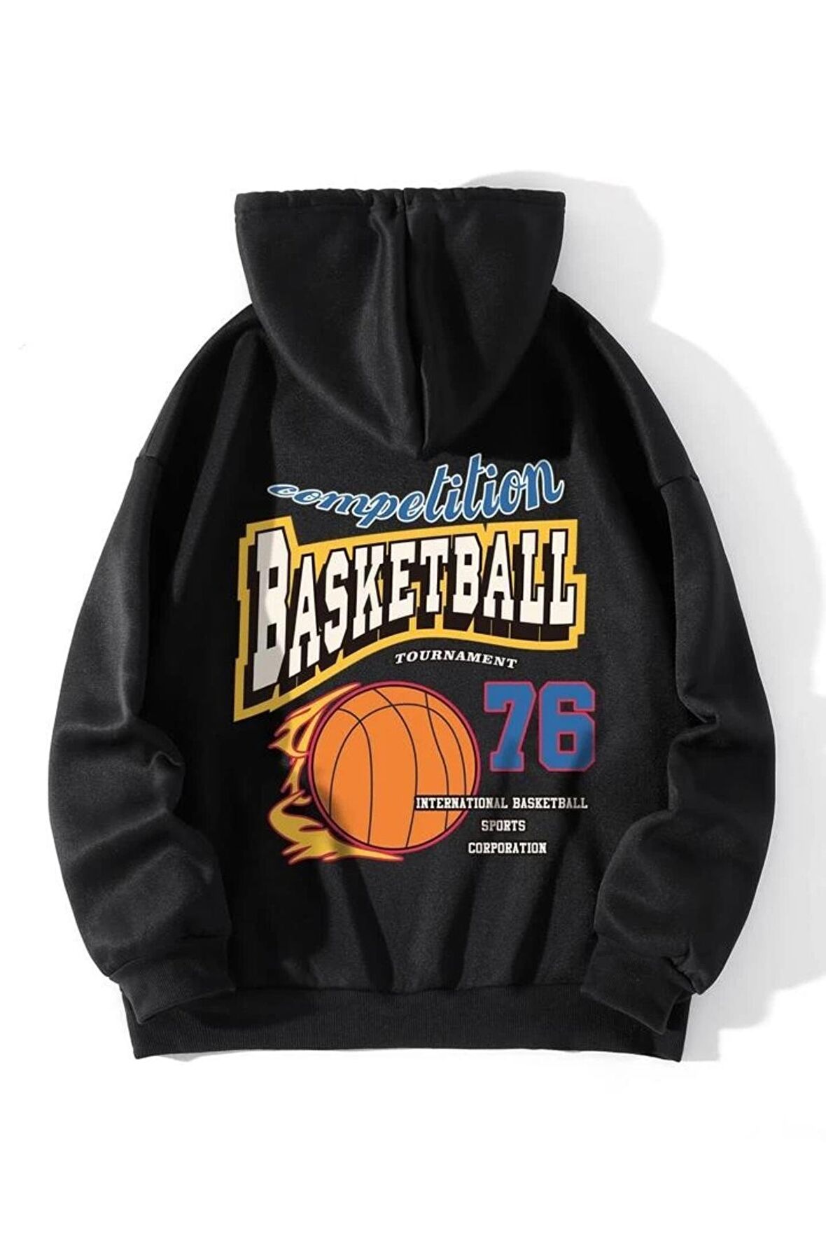 Unisex Competition Basketball Baskılı Kapüşonlu Siyah Sweatshirt