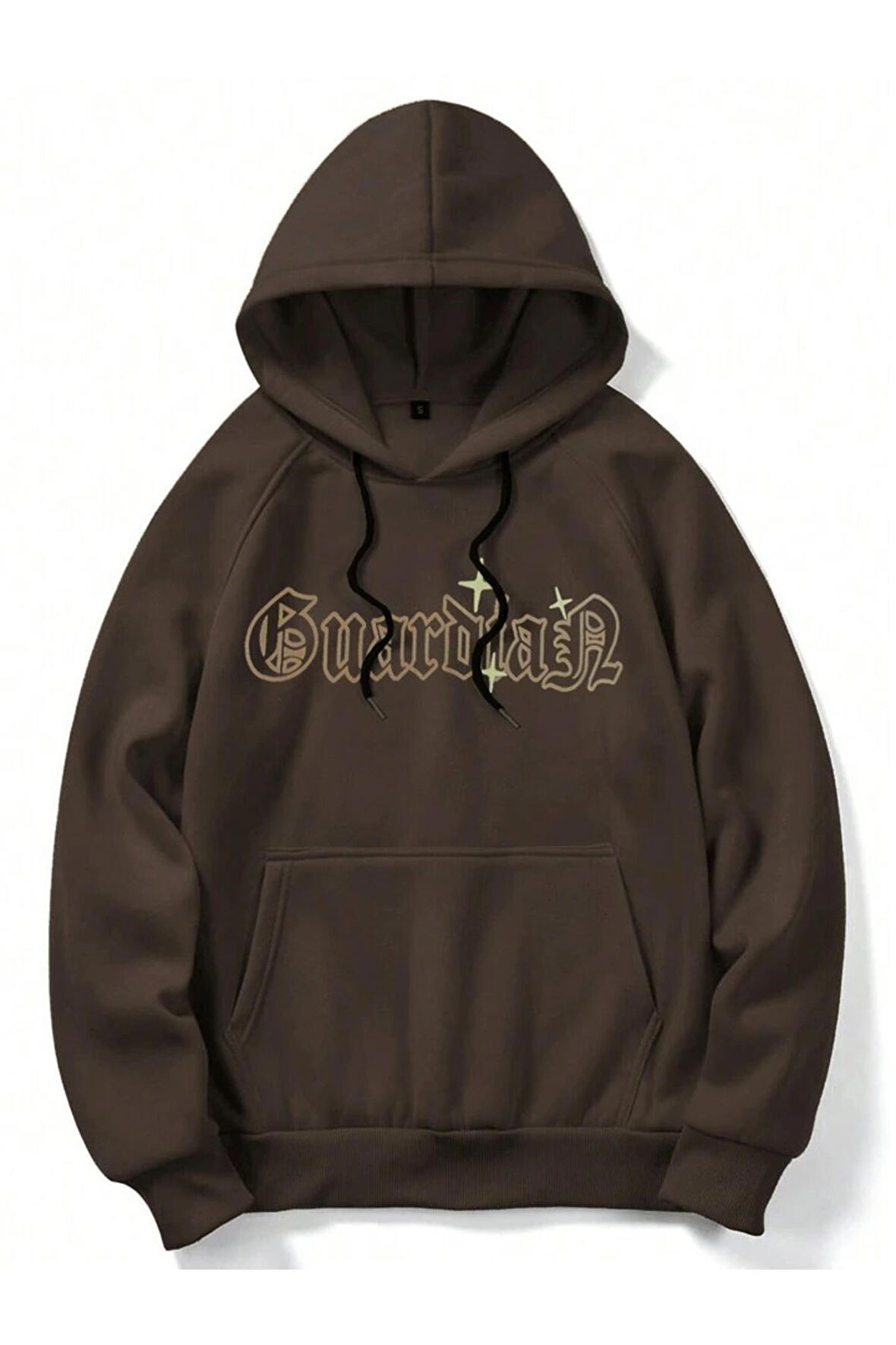 Unisex Guardian Baskılı Kapüşonlu Kahverengi Sweatshirt