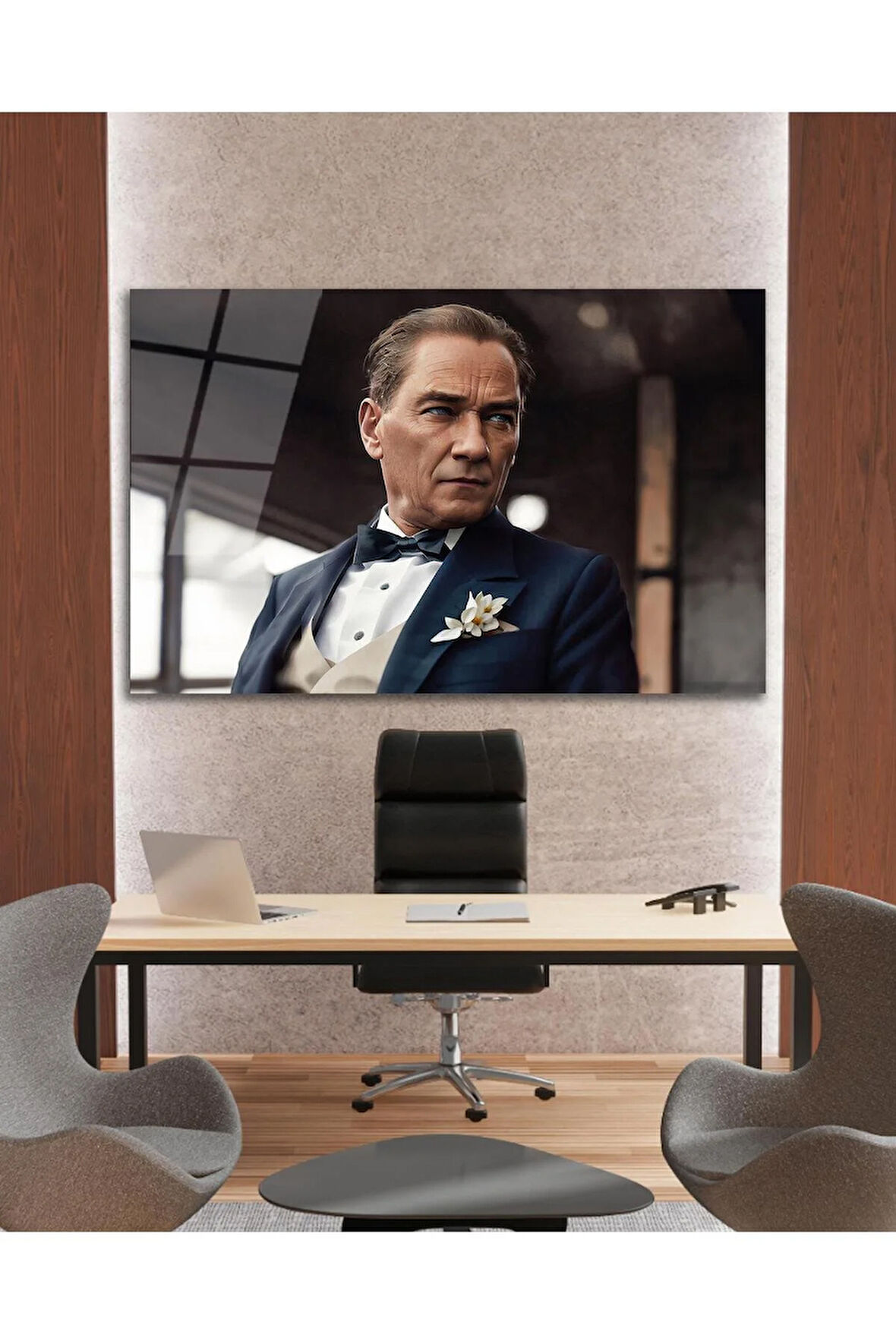 Atatürk Cam Tablo Yapay Zeka Modern Ev Ofis Salon Kurum Hediyelik Tablo