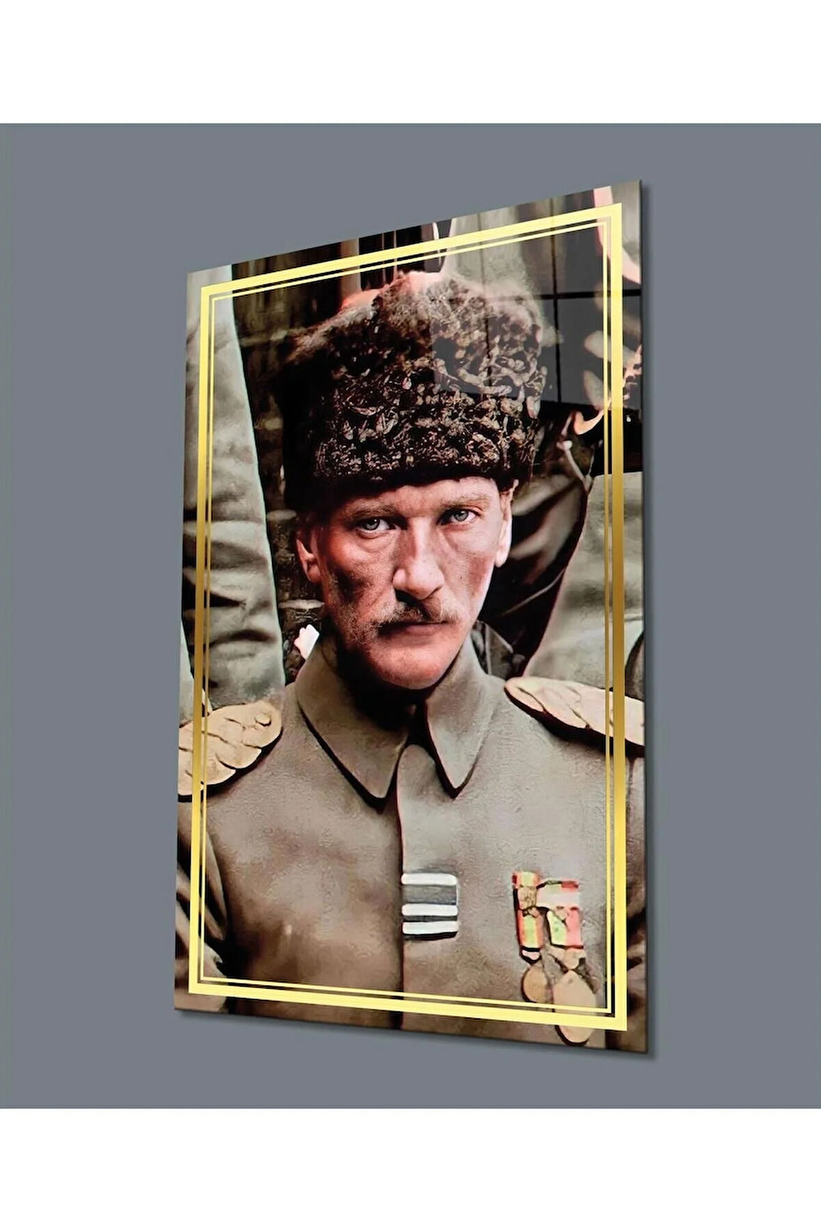 Atatürk Portre Dikey Cam Tablo Hediyelik Büyük Tablo Ev Ofis Dekoru