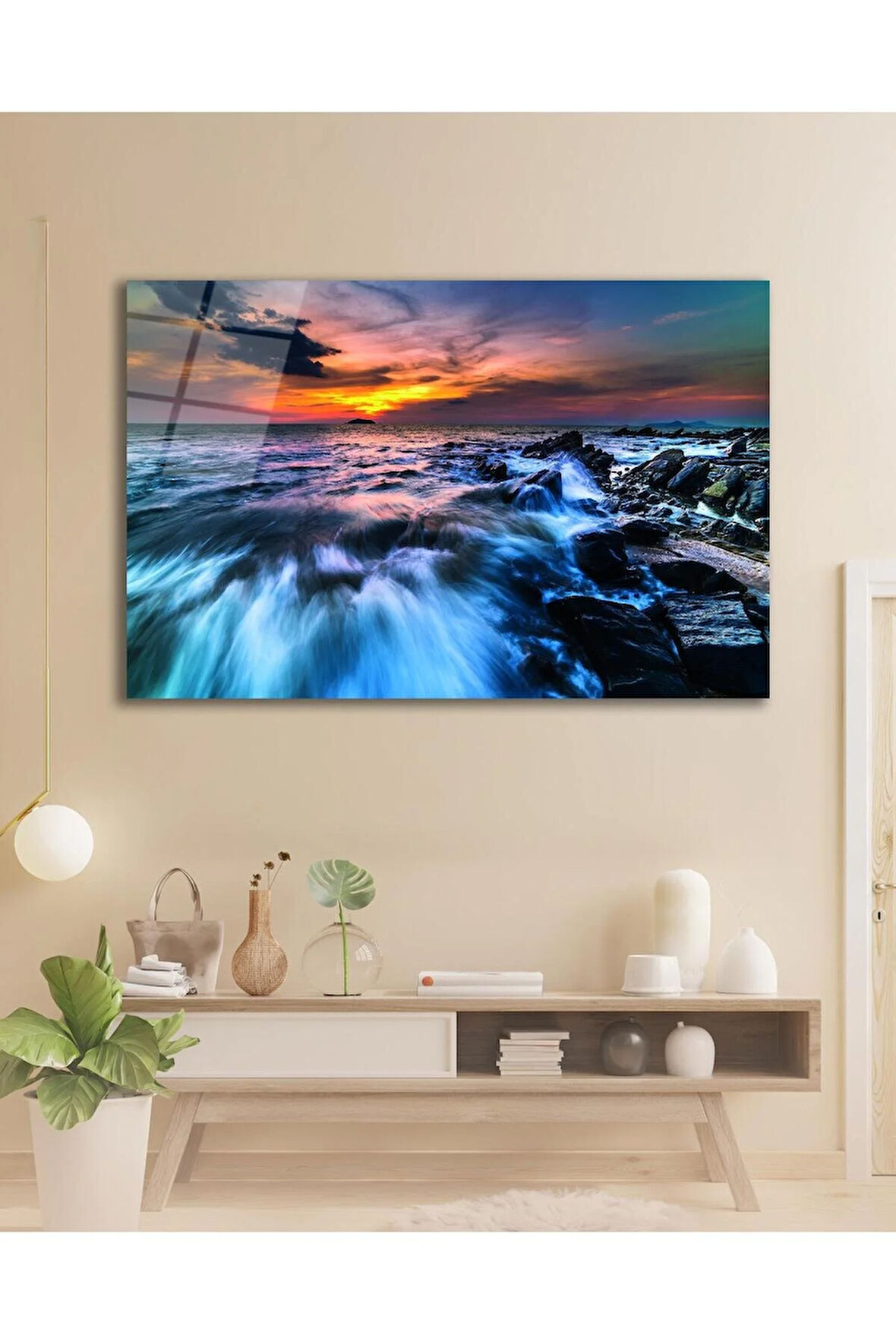 Manzara Deniz Cam Tablo, Ev Ofis Salon Hediyelik Duvar Dekoru