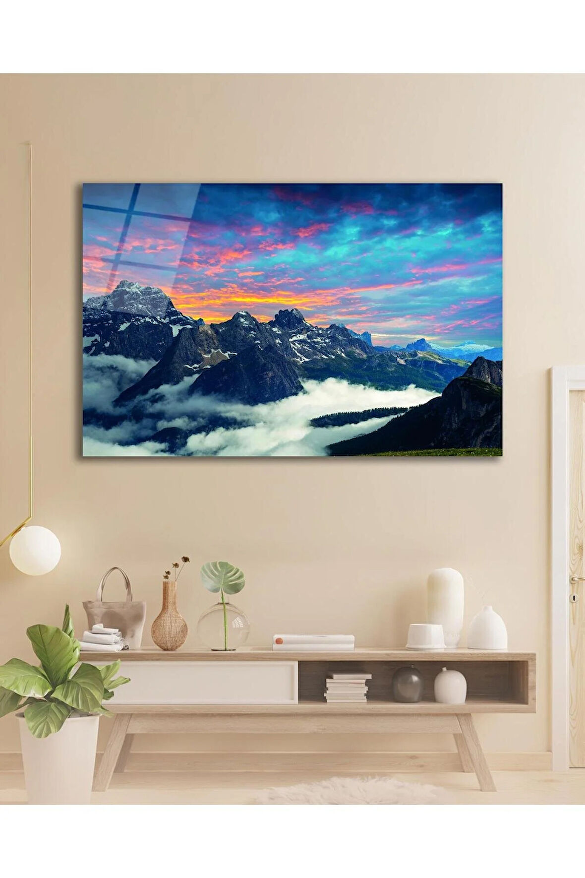 Manzara Dağ Cam Tablo Modern Ev Ofis Salon Hediyelik Büyük Tablo Duvar Dekoru