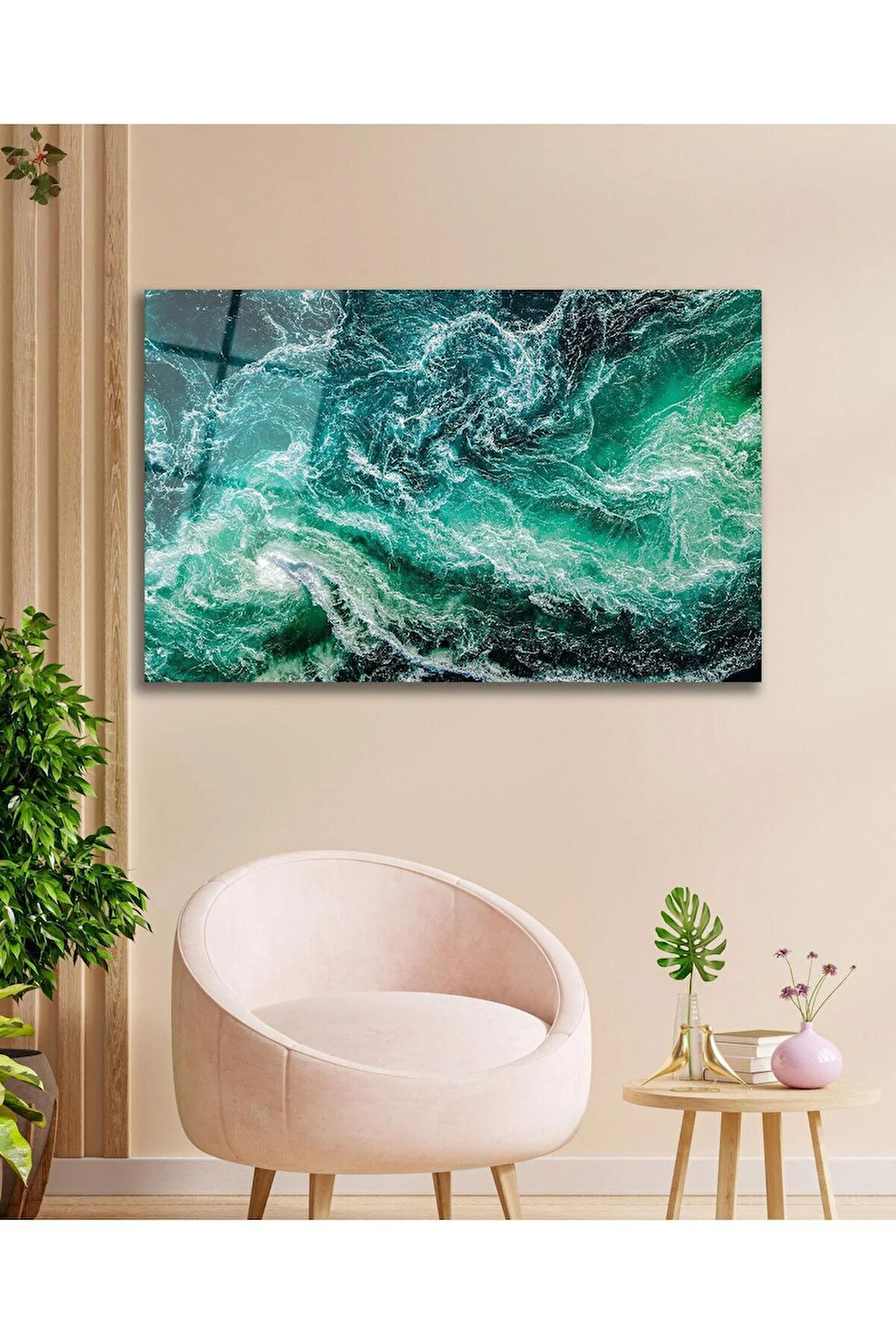 Deniz Dalga Manzara Cam Tablo , Ev Ofis Salon Hediyelik Duvar Dekoru