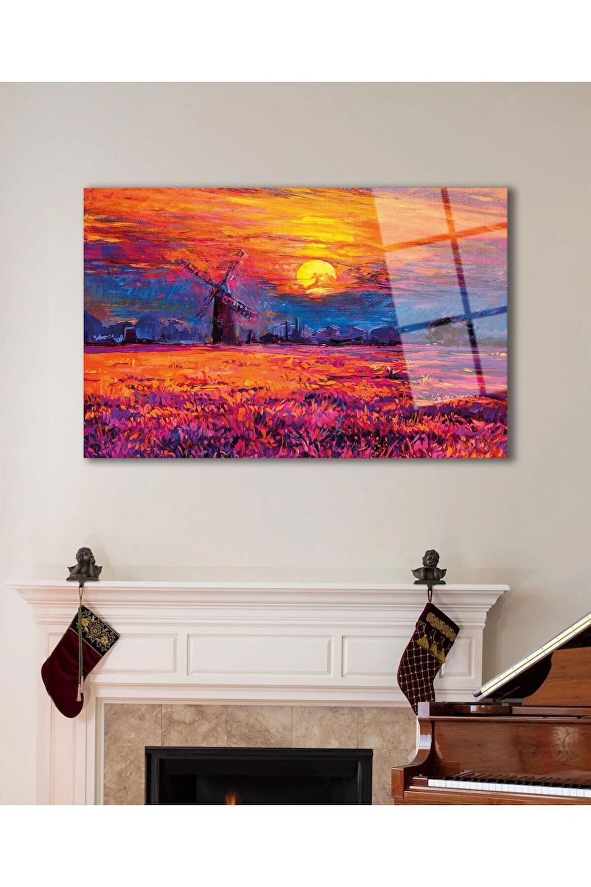 Soyut Manzara Gün Batımı Cam Tablo , Ev Ofis Salon Hediyelik Duvar Dekoru