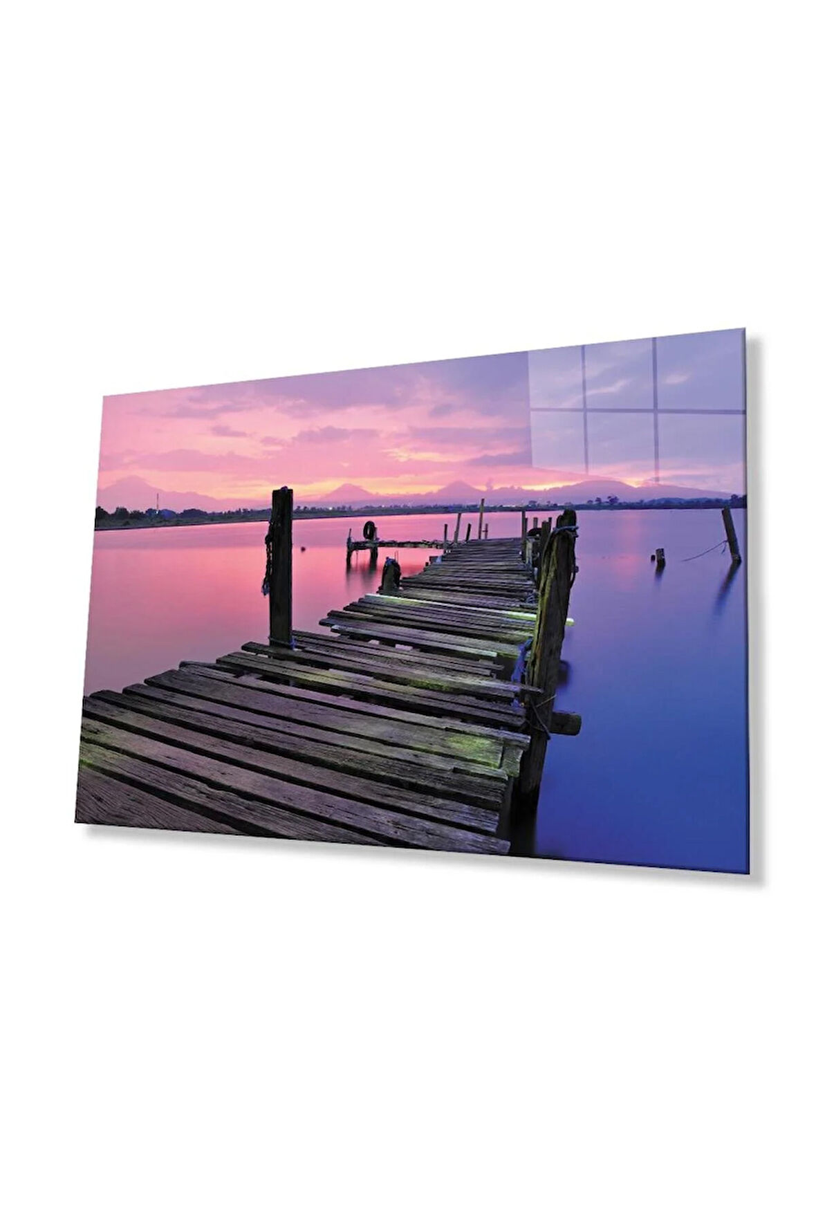 Gün Batımı İskele Cam Tablo 4mm Dayanıklı Temperli Cam Sunset Pier Glass Wall Art