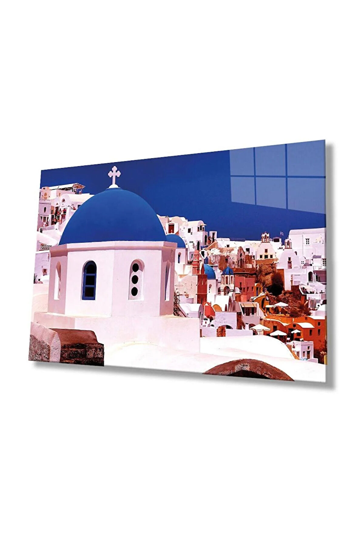 Mavi Beyaz Cam Tablo 4mm Dayanıklı Temperli Cam, Blue White Glass Wall Decor