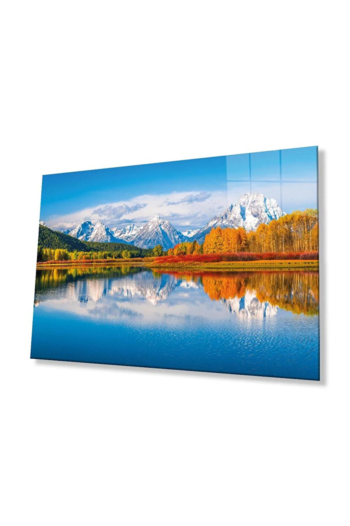 Dağ Yansıma Manzara Cam Tablo 4mm Dayanıklı Temperli Cam Mountain Reflection Landscape Glass Table