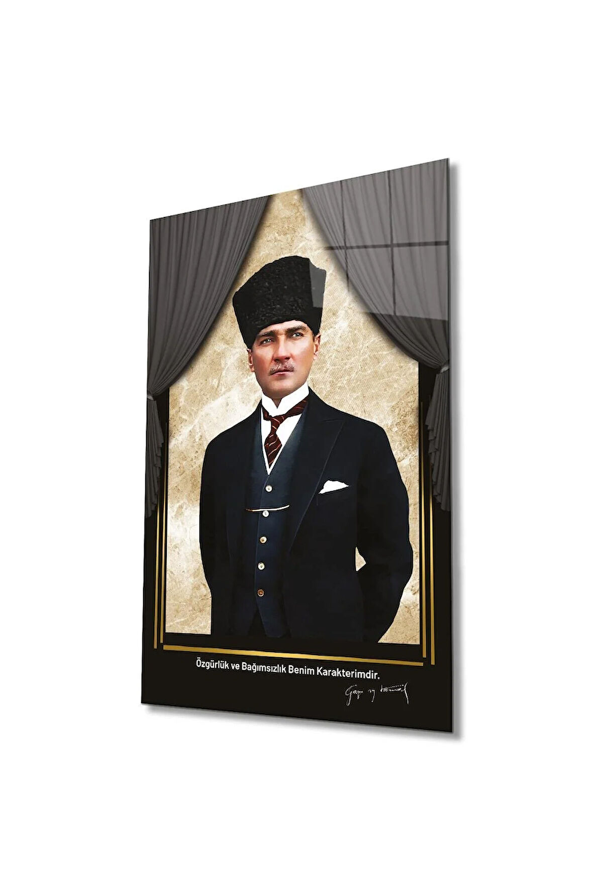 Atatürk Portre Cam Tablo Modern Ev Ofis Salon Hediyelik Büyük Tablo Duvar Dekoru