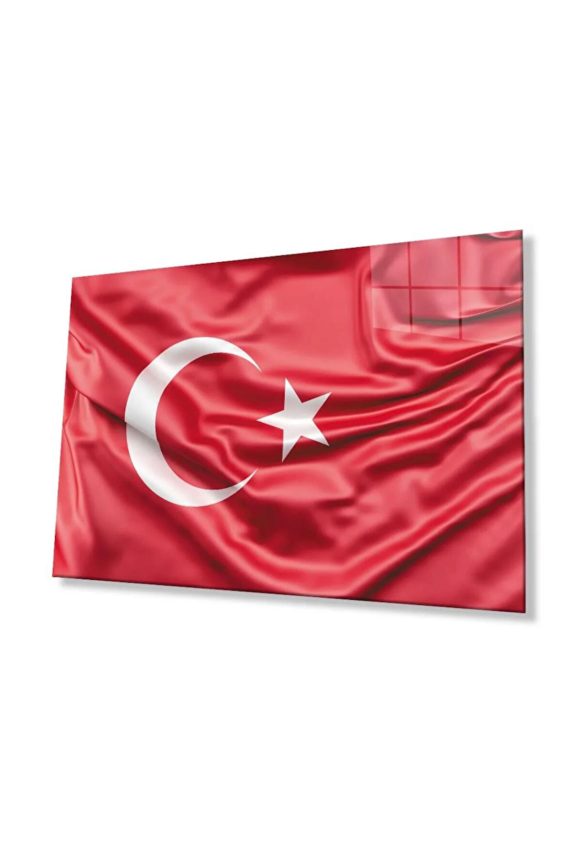 Kırmızı Dalgalı Türk Bayrağı Cam Tablo Red Wavy Turkish Flag Glass Painting