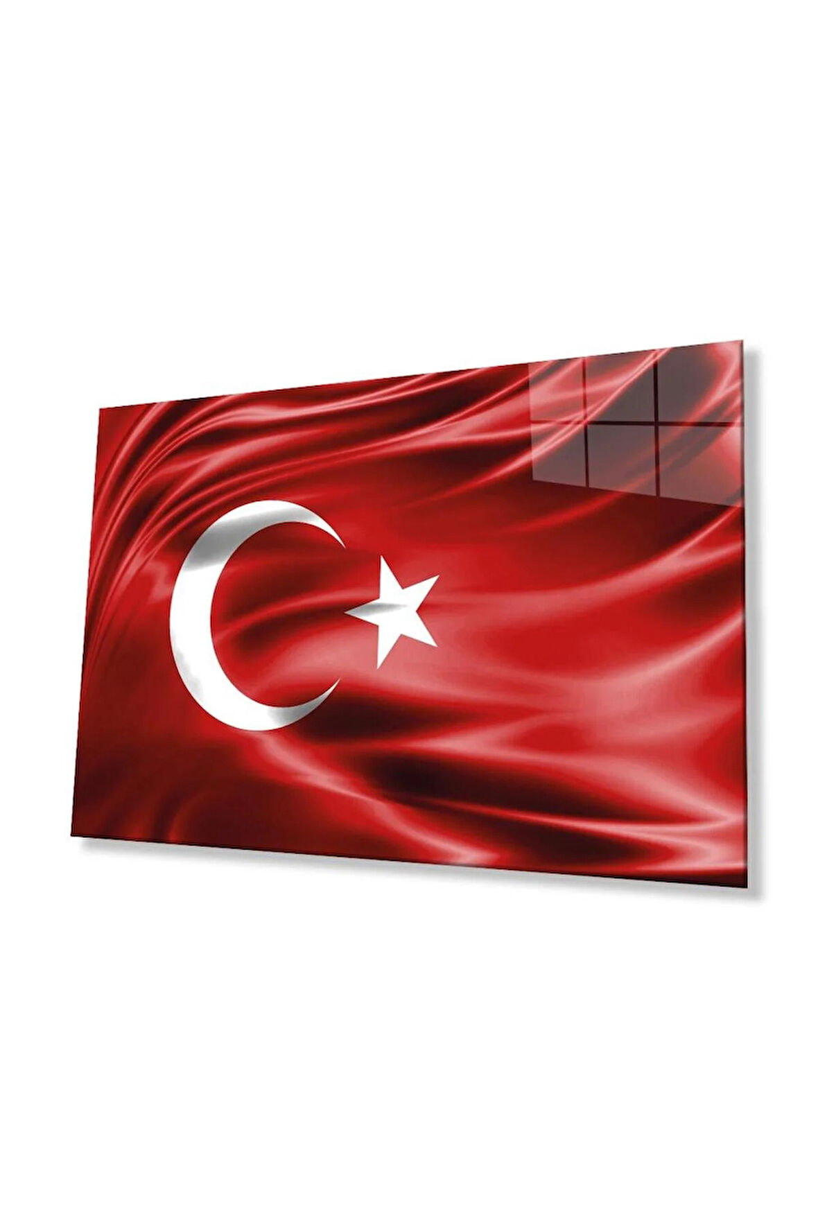 Kırmızı Dalgalı Türk Bayrağı Cam Tablo Red Wavy Turkish Flag Glass Painting