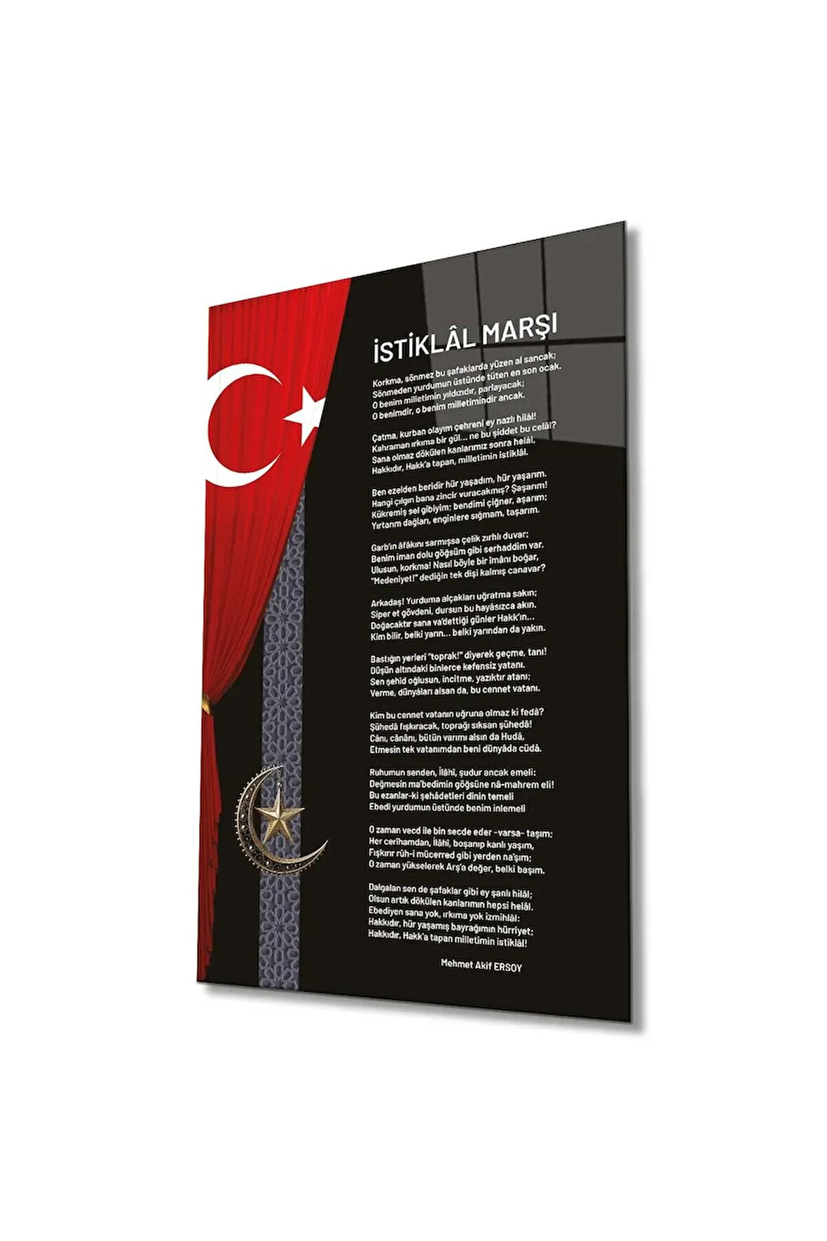 İstiklal Marşı ve Türk Bayrağı Cam Tablo Modern Ev Ofis Salon Hediyelik Büyük Tablo Duvar Dekoru