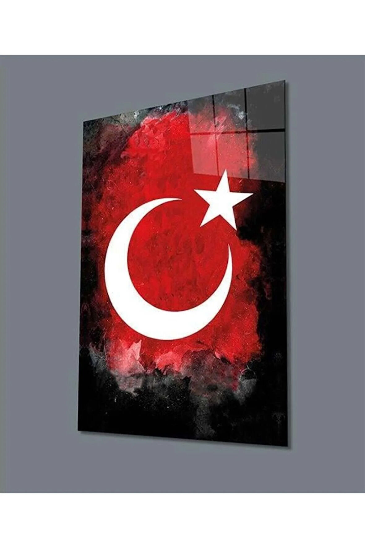 Türk Bayrağı Dikey Cam Tablo Hediyelik Büyük Tablo Ev Ofis Dekoru