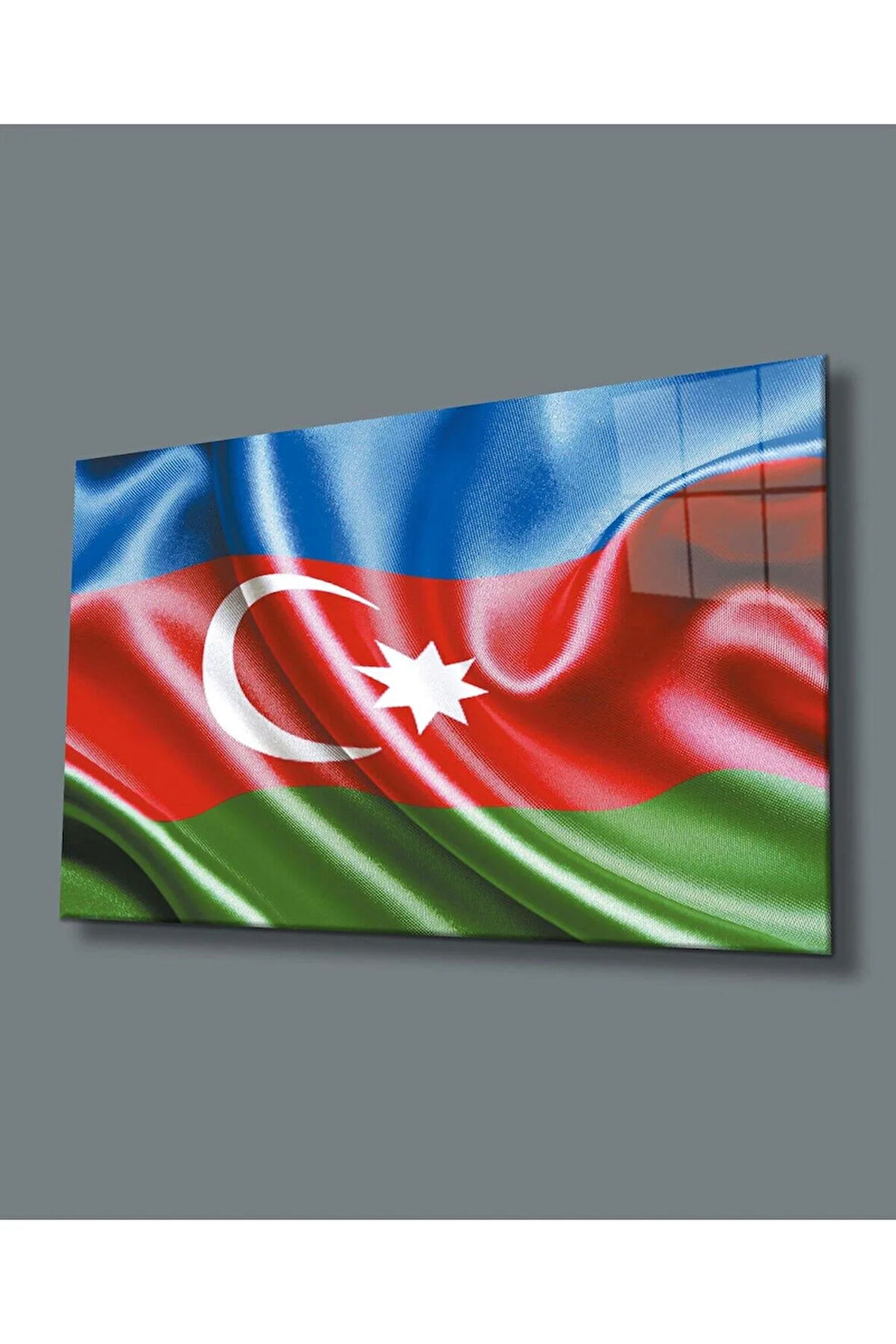 Azerbaycan Bayrağı Cam Tablo 4mm Dayanıklı Temperli Cam,Azerbaijan Flag Glass Wall Art