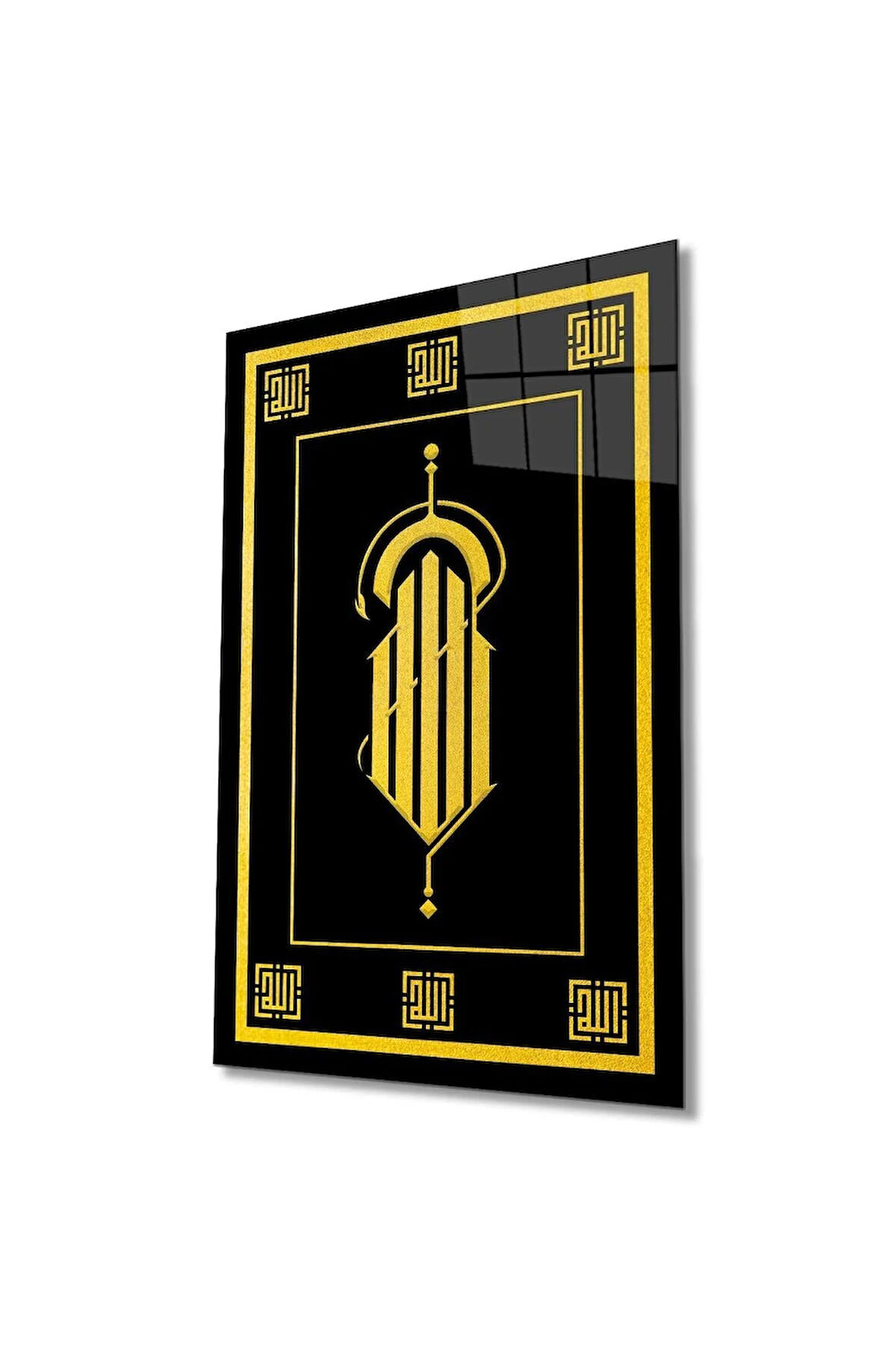 Allah Lafzı Kufi Cam Tablo İslami Dini Modern Ev Ofis Salon Hediyelik Büyük Tablo Duvar Dekoru