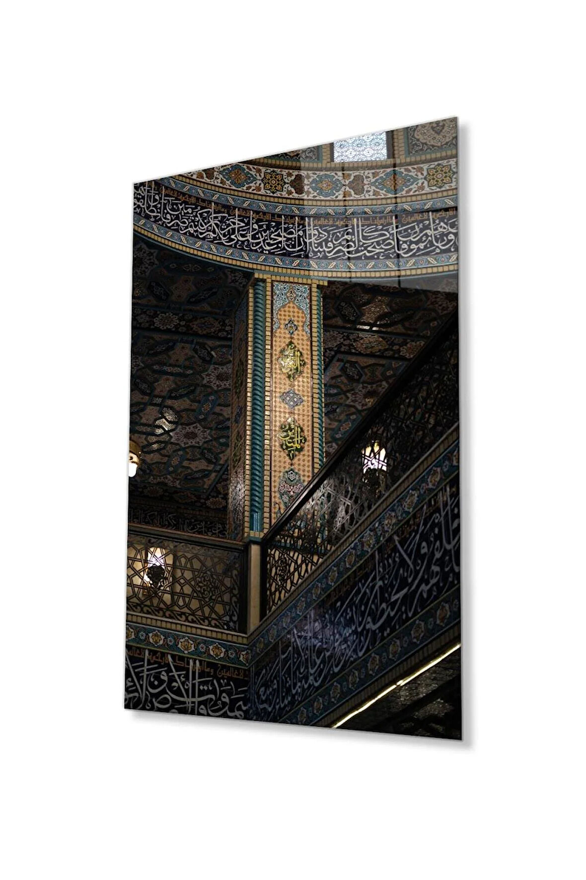 İslami Kaligrafi Motif Cam Tablo 4mm Dayanıklı Temperli Cam