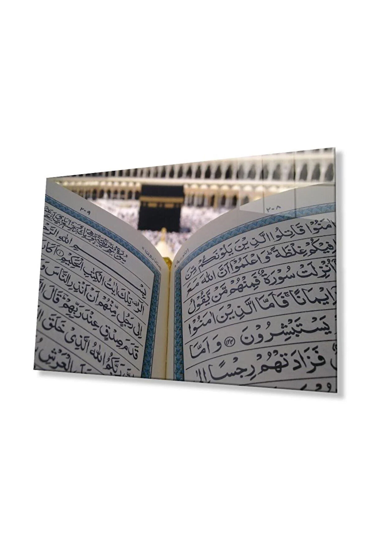 Kuran ve Kabe Dini İslami Duvar Dekoru Kaligrafi Cam Tablo 4mm Dayanıklı Temperli Cam