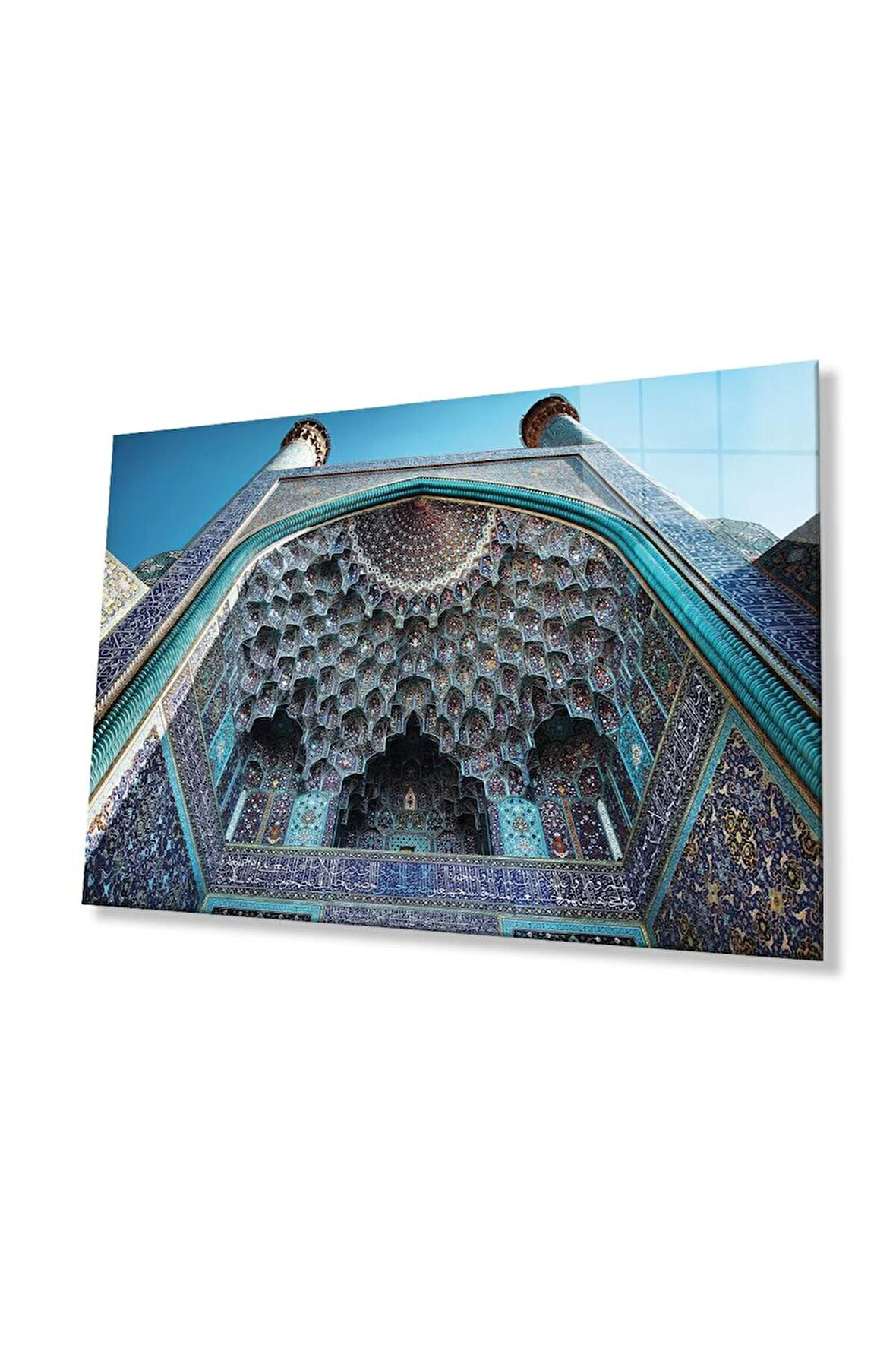 Cami Kubbe Dini İslami Duvar Dekoru Kaligrafi Cam Tablo 4mm Dayanıklı Temperli Cam