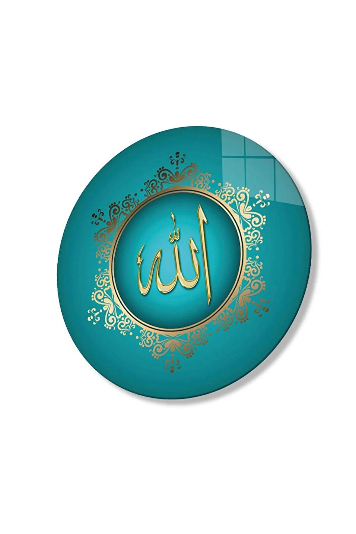 Allah Lafzı Esmaül Hüsna Dini İslami Duvar Dekoru Yuvarlak Cam Tablo 4mm Dayanıklı Temperli Cam