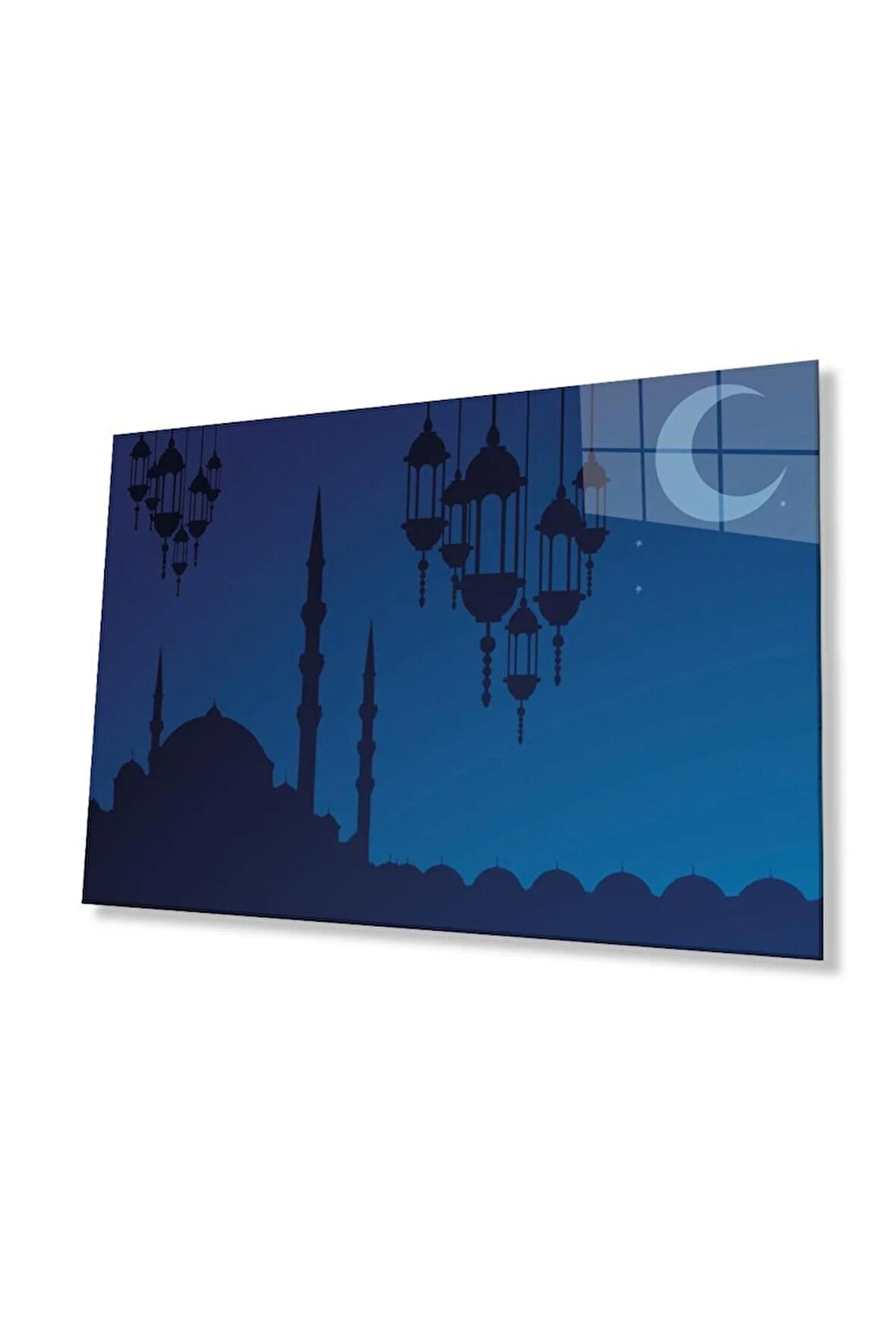 Cami ve Hilal Dini Cam Dekor Tablo 4mm Dayanıklı Temperli Cam