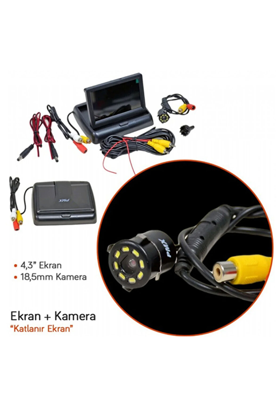 Araç içi arka kamera araba kamerası LCD Ekran (4,3 inç - Katlanır) + Kamera (18,5cm) 640X480