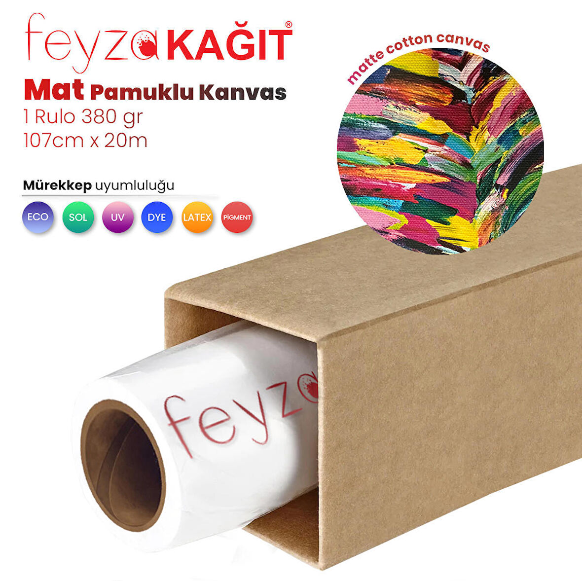 Feyza Kağıt® Cotton Kanvas Matt % 100 Pamuk Tuval 380gr Pigmet ve Dye İç Mekan 107cmx 20 mt (1 Rulo)