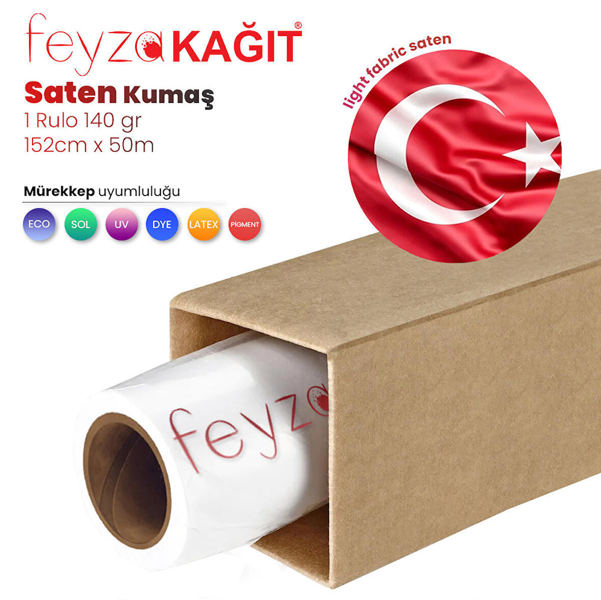 PlotterSarf® Light Fabric Saten Kumaş Bayrak Bezi 140gr Pigment Dye (140) 152cmx 50mt (1 Rulo)