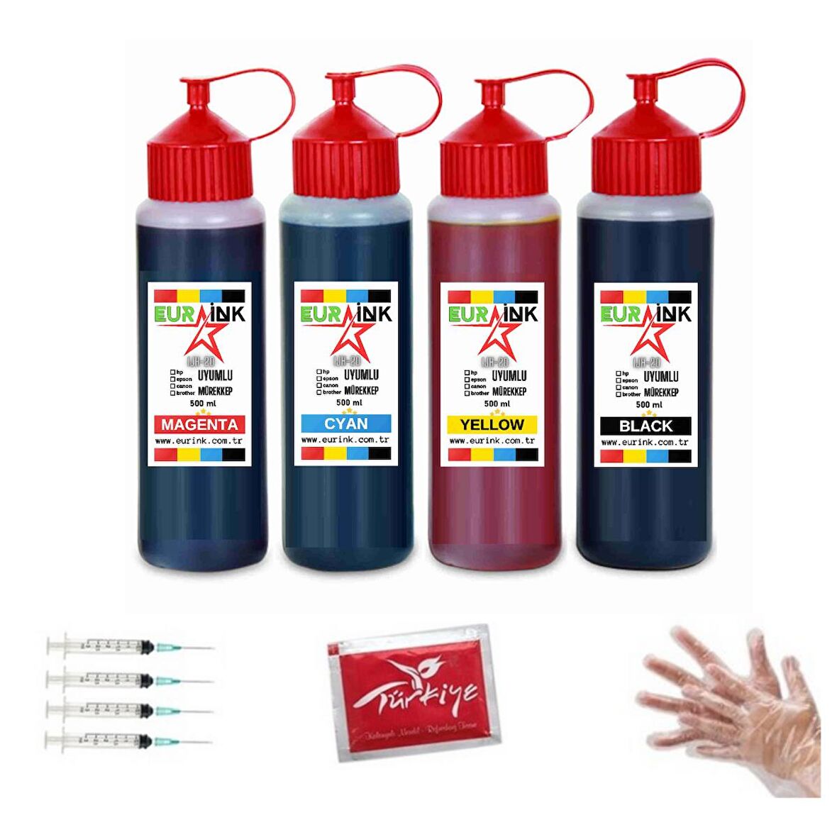 Epson 101 Uyumlu Mürekkep 500 ml x 4  Siyah ve Renkli