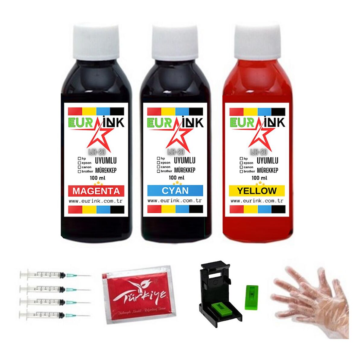 HP Deskjet 2620 / 2630 / 2632 Yazıcı Uyumlu Dolum Seti 3 x 100 ml Renkli