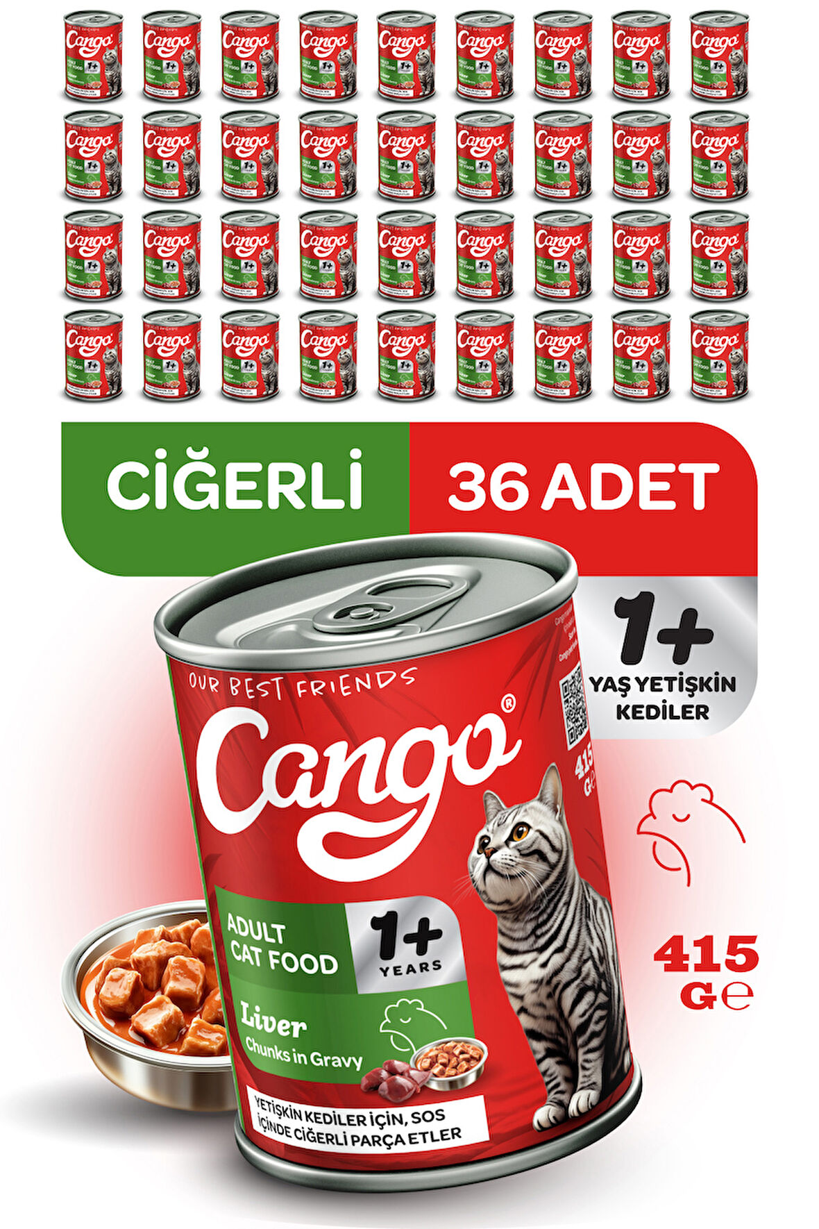 Cango Yetişkin Yaş Kedi Maması Ciğerli 415Gr 36Lı