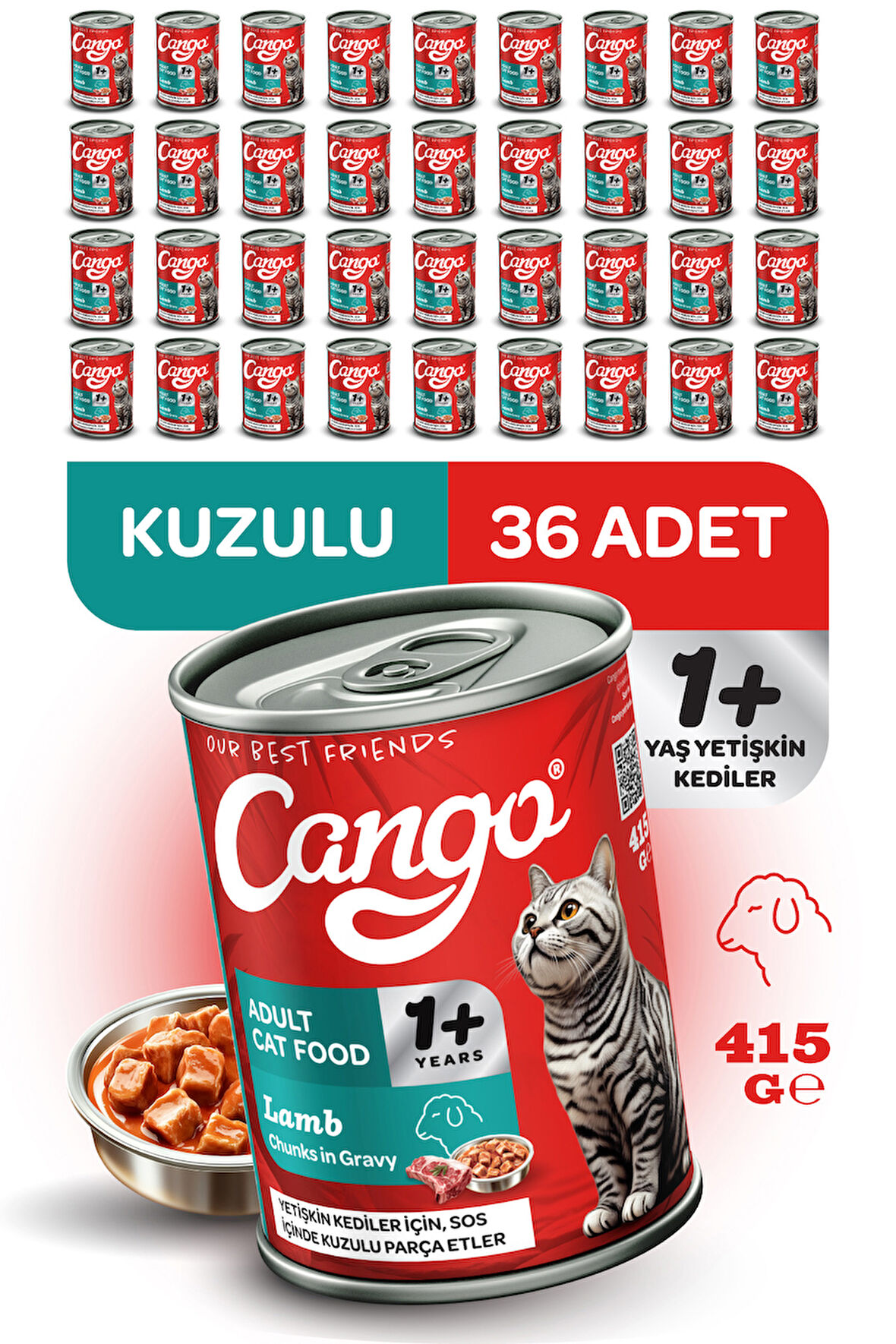 Cango Yetişkin Yaş Kedi Maması Kuzu Etli 415Gr 36Lı