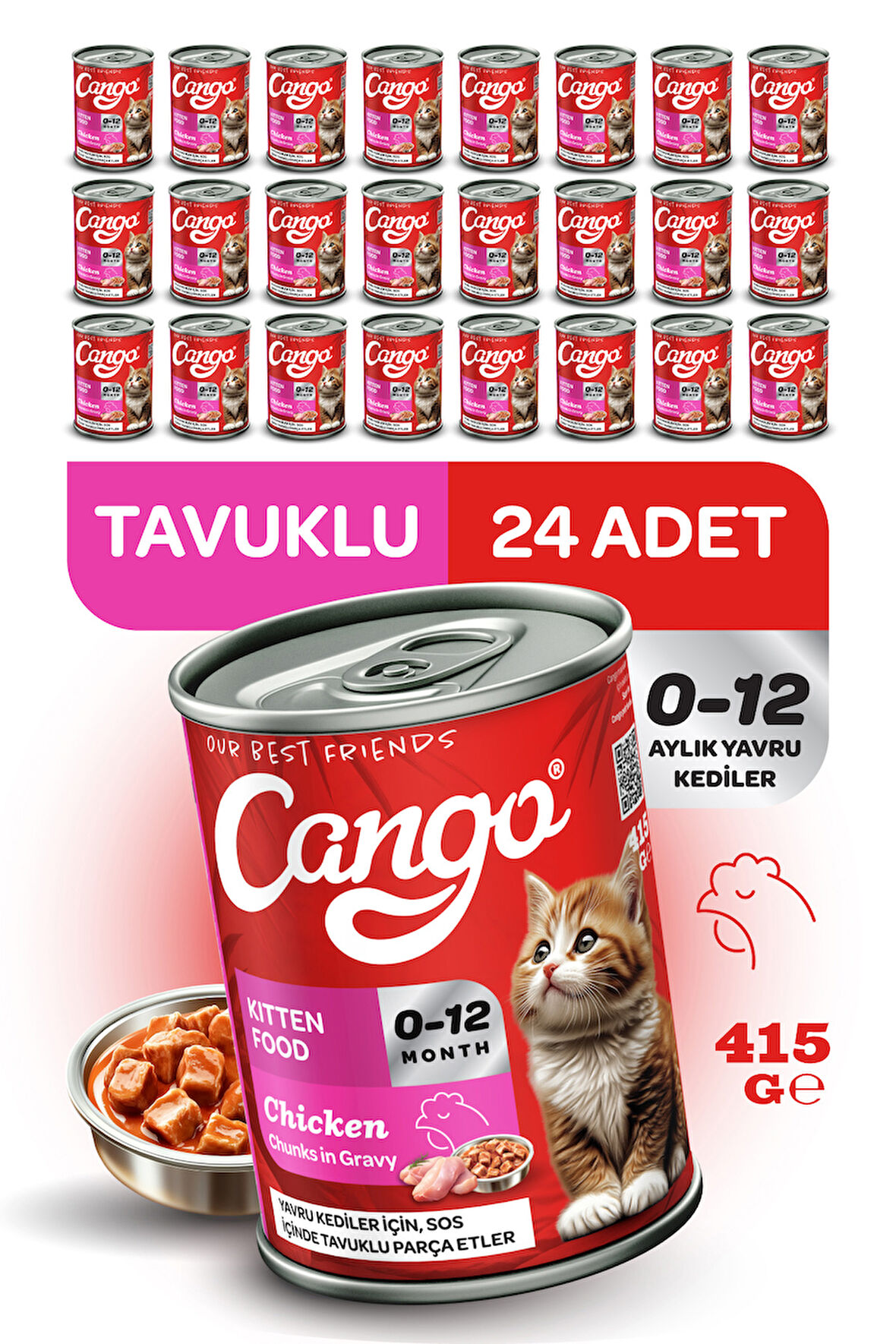 Cango Yavru Yaş Kedi Maması Tavuklu 415Gr 24Lü