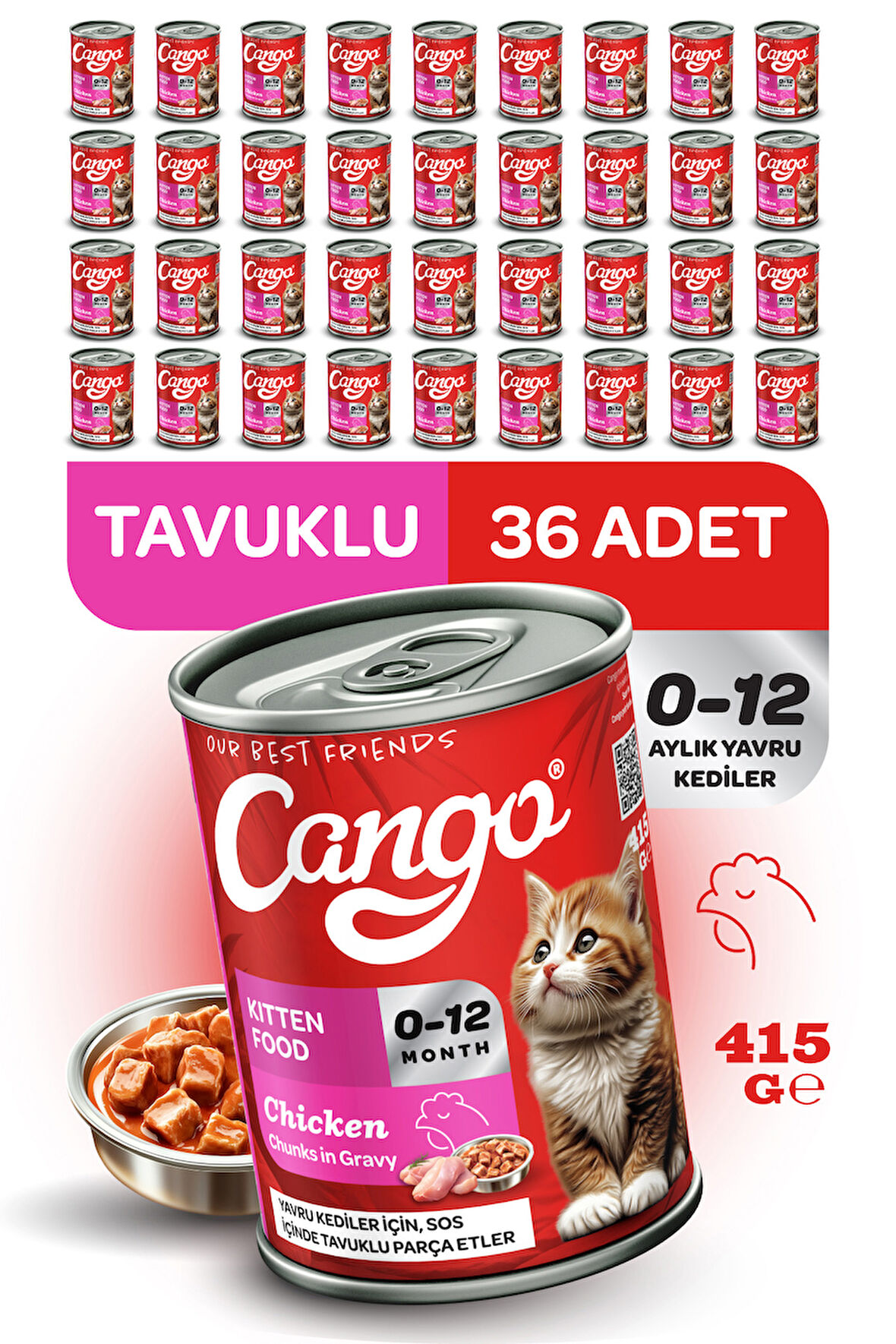 Cango Yavru Yaş Kedi Maması Tavuklu 415Gr 36Lı