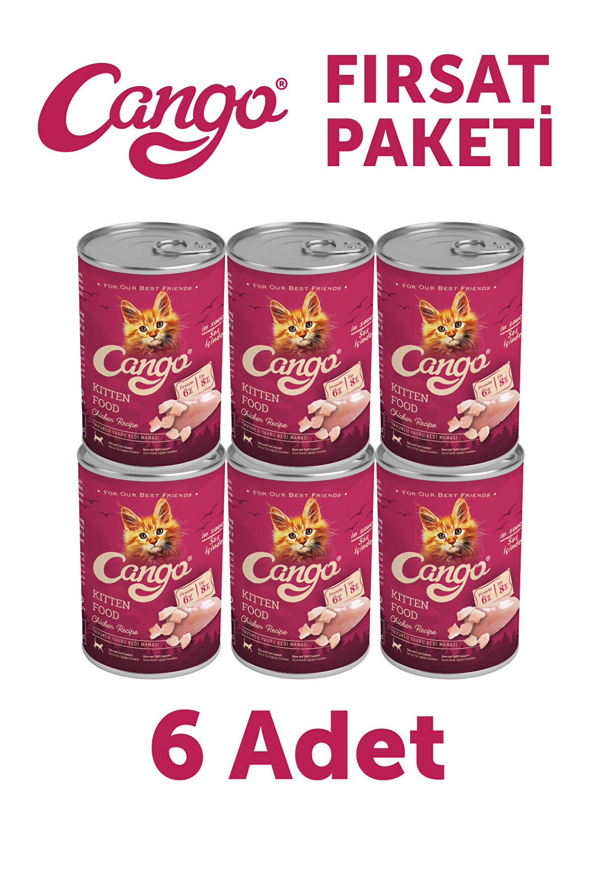 Cango Yavru Yaş Kedi Maması Tavuklu 415Gr 6Lı