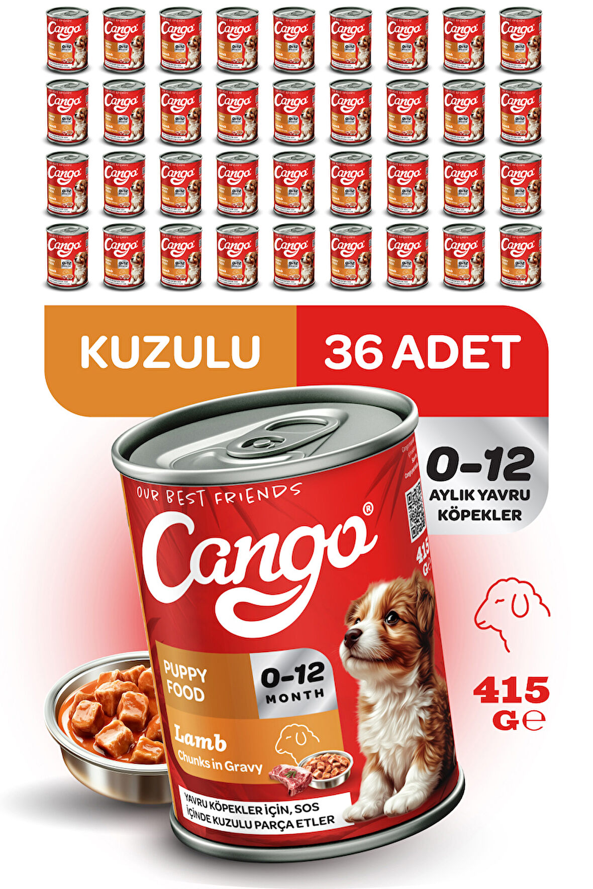 Cango Yavru Yaş Köpek Maması Kuzu Etli 415Gr 36Lı