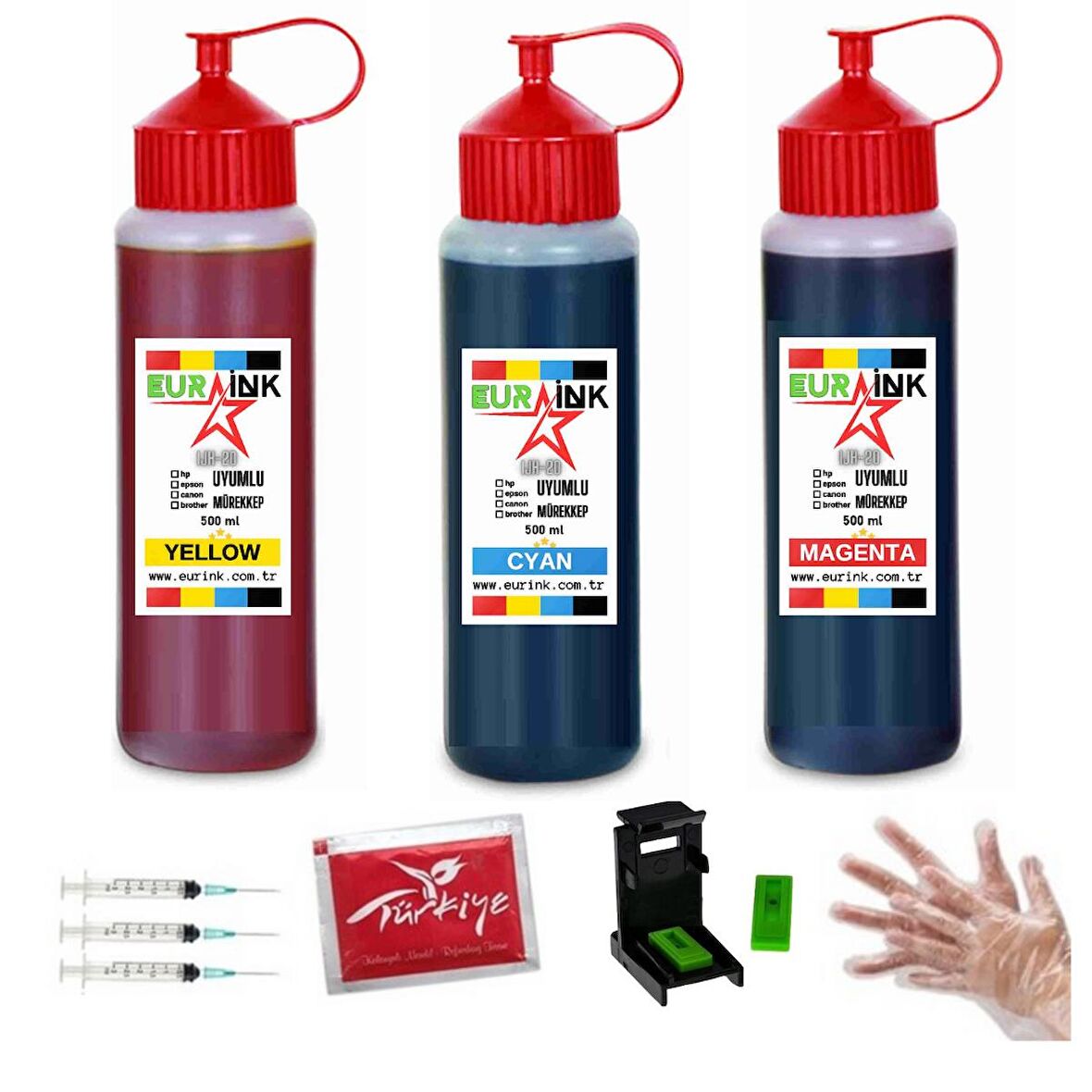 Canon Mg3650 için Eurink renkli kartuş 500ml x 3 dolum seti