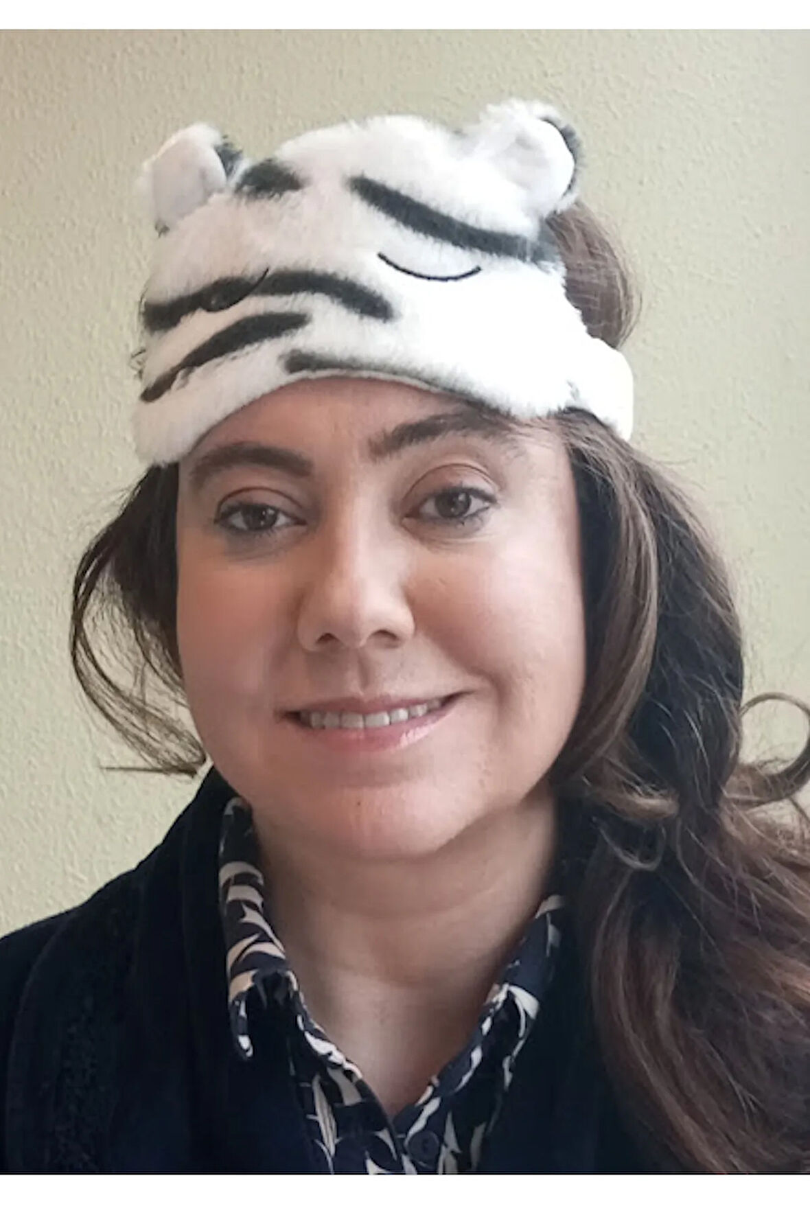Caş Dekorasyon Zebra Desenli Kulak Detaylı Peluş Uyku Bandı