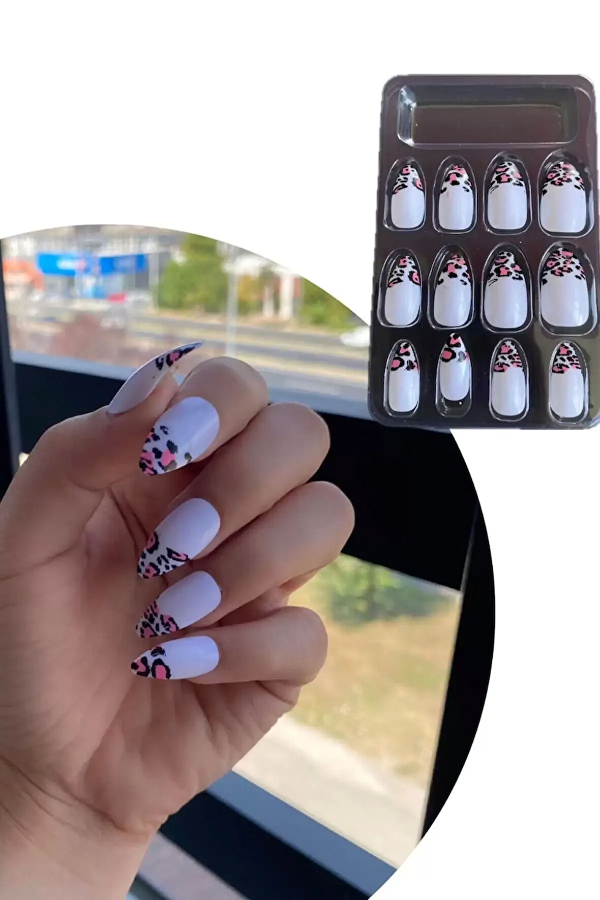Caş Dekorasyon Beyaz Renk Leopar Desenli 12'li Takma Tırnak (Yapıştırıcılı)