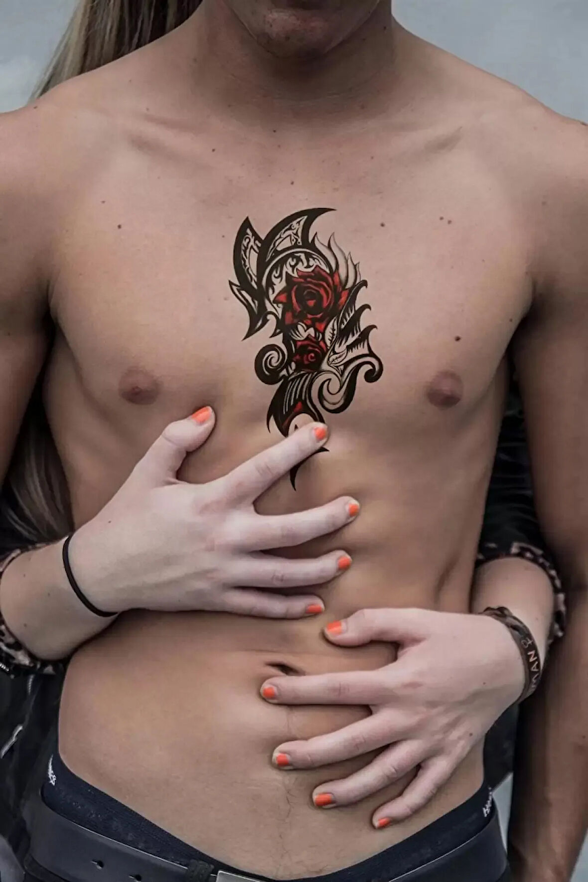 Caş Dekorasyon Büyük Boy Tribal Gül Geçici Dövme Tattoo