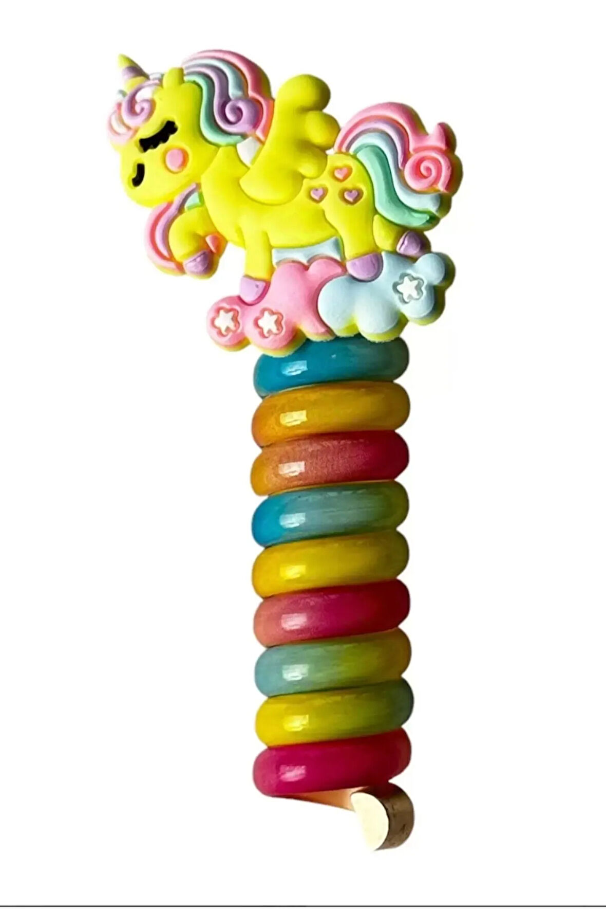 Caş Dekorasyon Sarı Renk Unicorn Figürlü Yaylı Toka Spiral Toka Makarna Toka