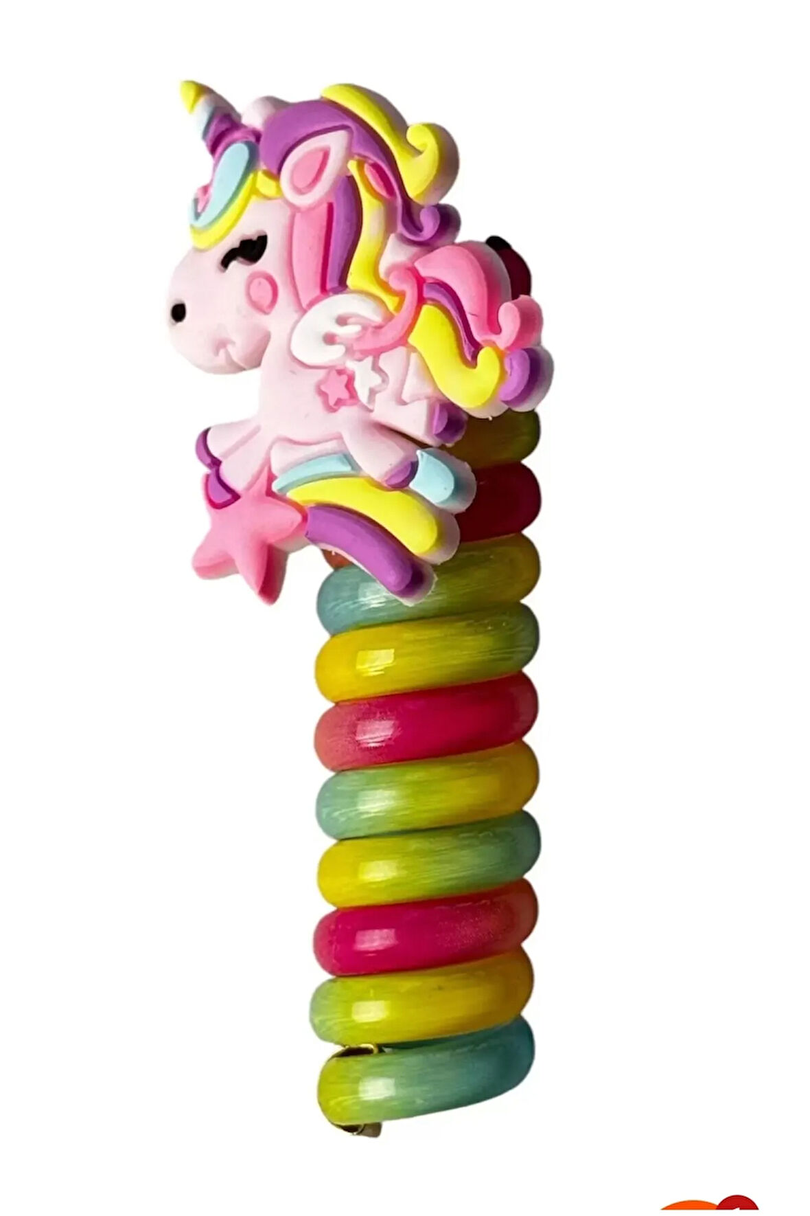 Caş Dekorasyon Pembe Renk Unicorn Figürlü Yaylı Toka Spiral Toka Makarna Toka