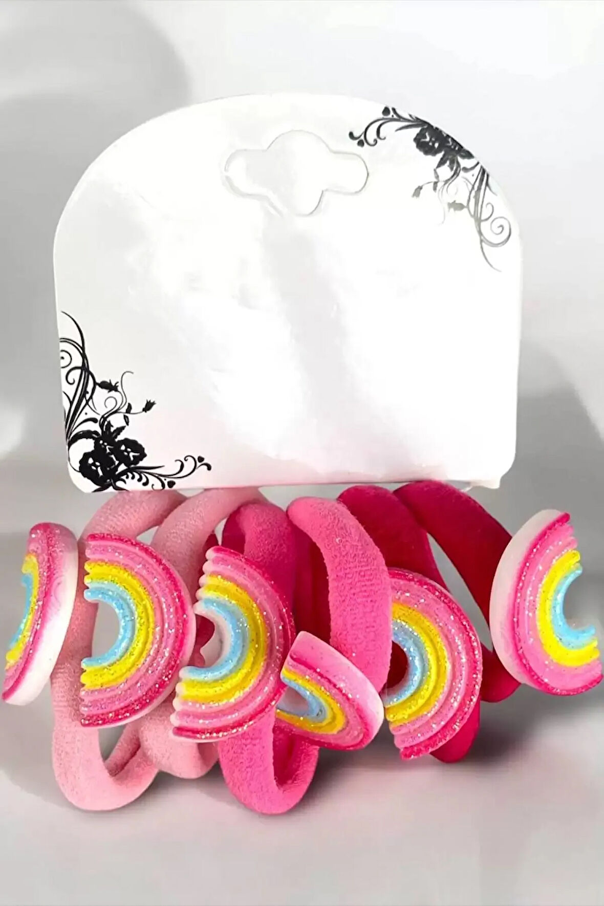 Caş Dekorasyon 6'lı Pembe Renk Gökkuşağı Figürlü Lastik Toka