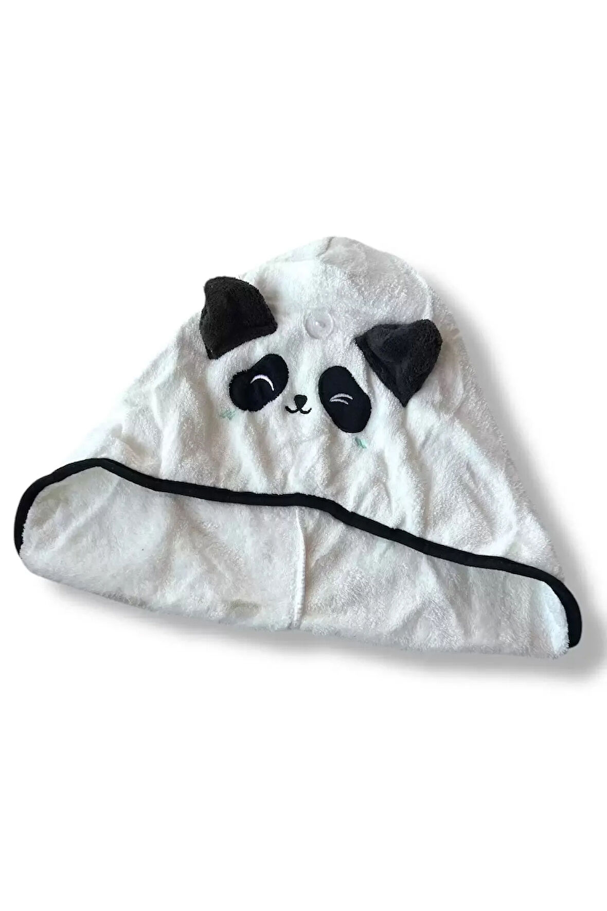 Caş Dekorasyon Beyaz Renk Panda Figürlü Lastikli Saç Havlusu/ Bonesi
