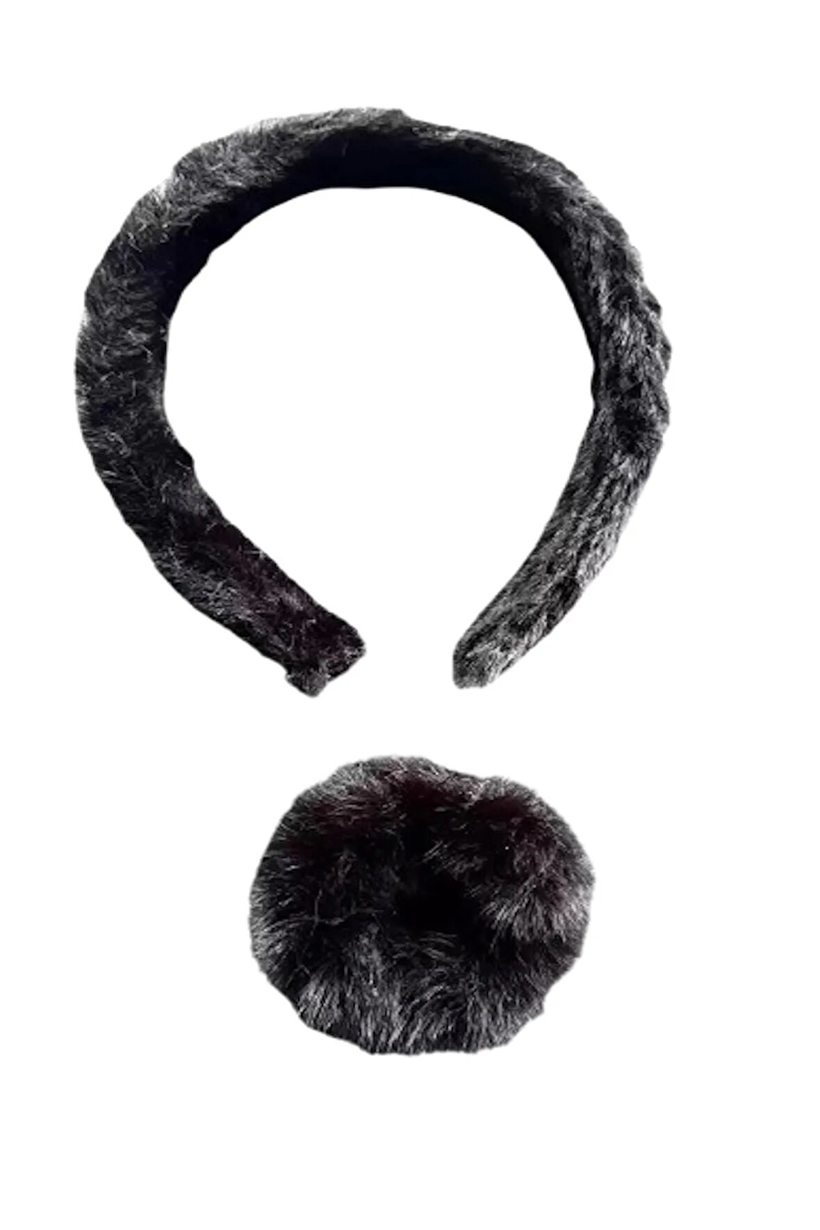 Caş Dekorasyon Siyah Renk Peluş Taç Ve Simit Toka Set
