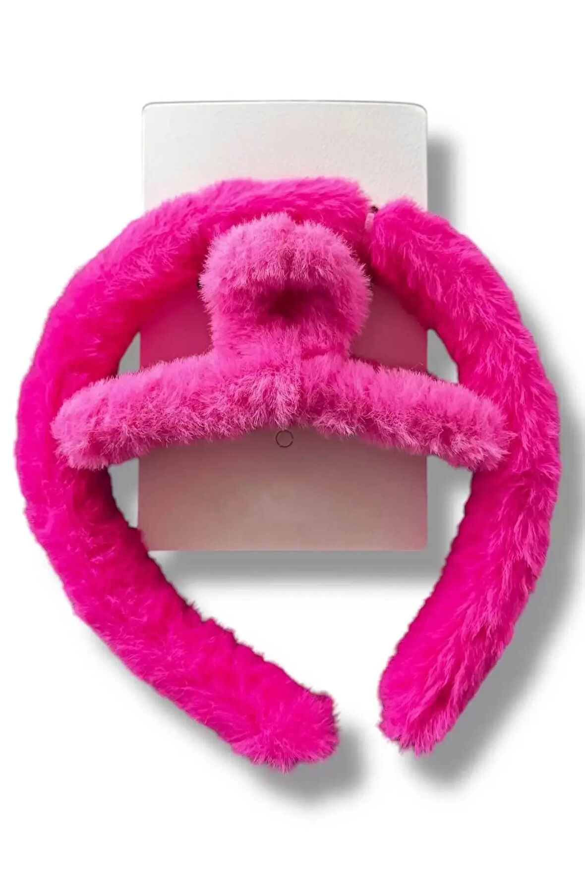 Caş Dekorasyon Koyu Pembe Renk Peluş Mandal Toka Ve Taç Set