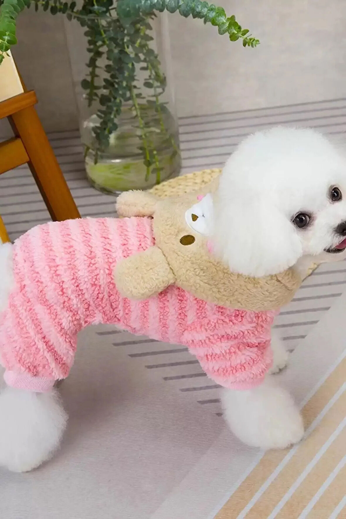 Caş Dekorasyon Pembe Renk Ayıcıklı Peluş XL Köpek Tulum