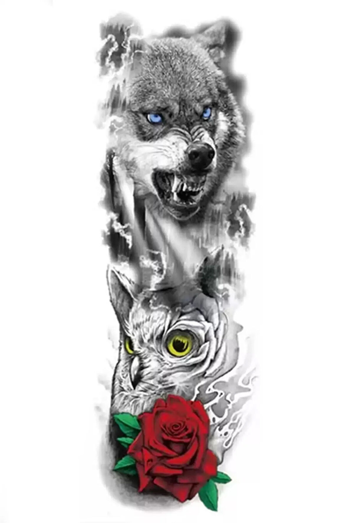 Caş Dekorasyon Geçici Kurt Ve Baykuş Figürlü Dövme Tattoo